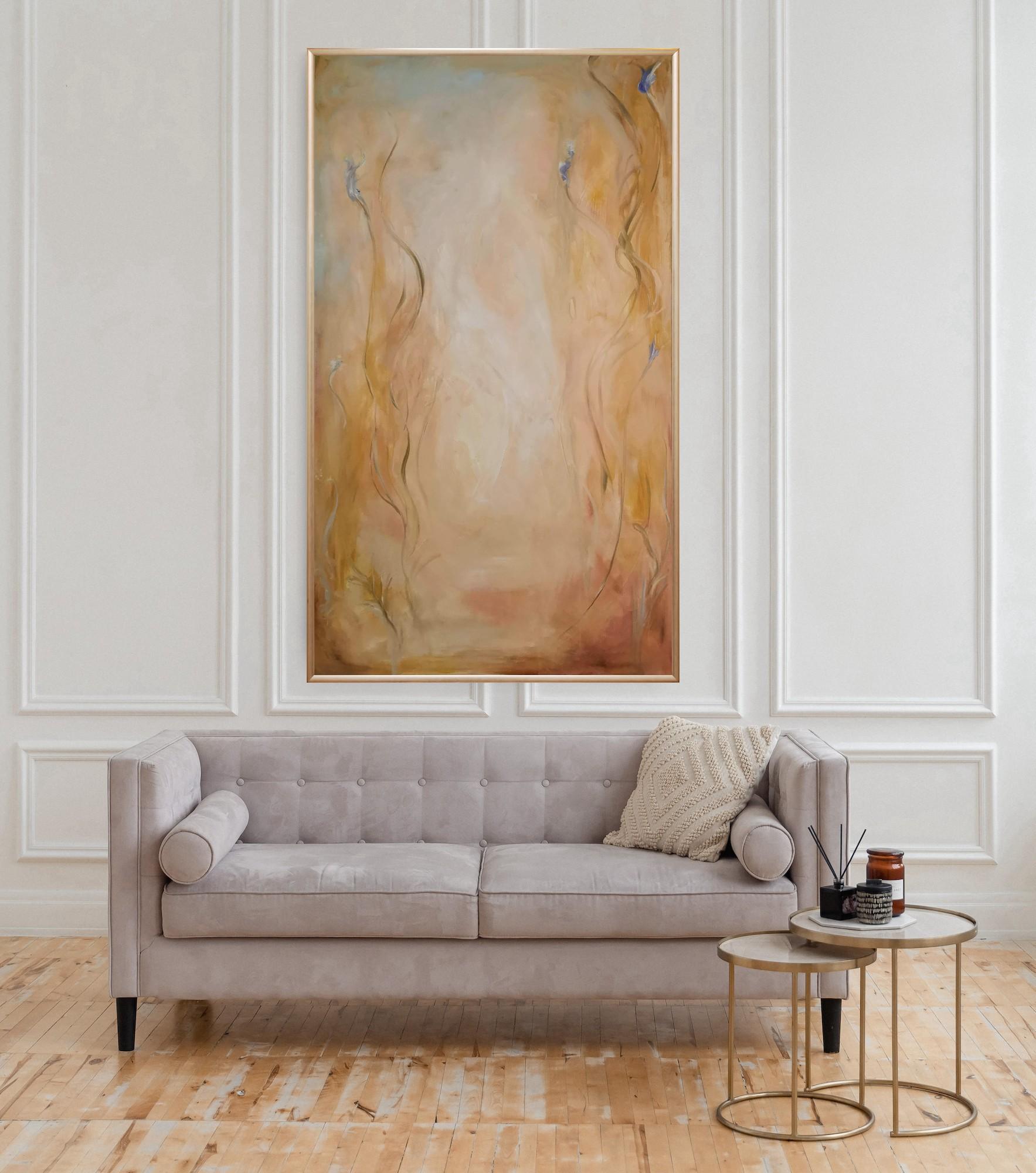 Stay with me ~ Large gold abstract floral landscape painting For Sale 4