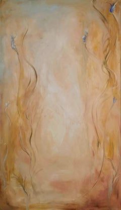 Resta con me ~ Grande quadro astratto di paesaggio floreale in oro