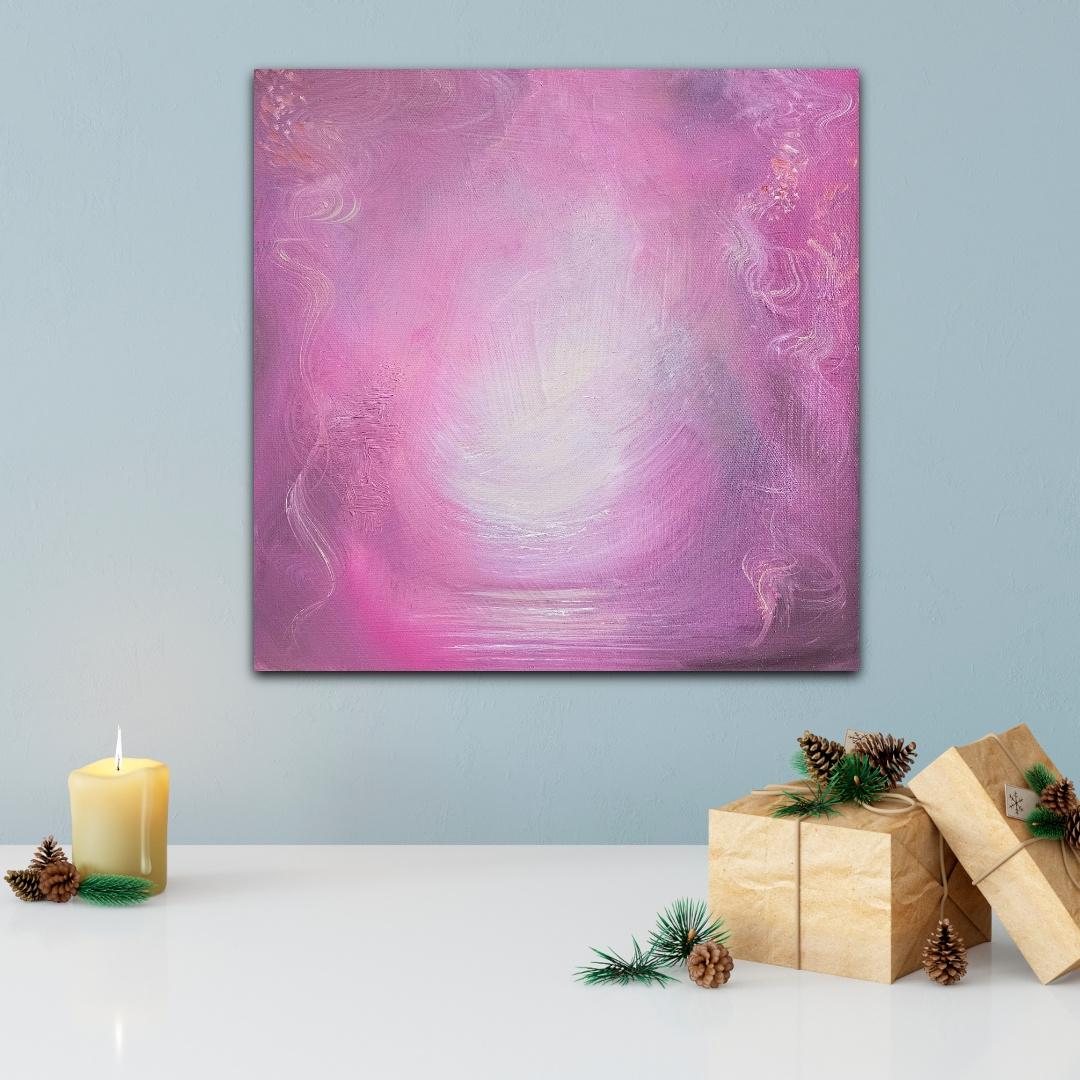 Stepping Into My Heart and Lingering There - rosa abstrakte Malerei – Painting von Jennifer L. Baker