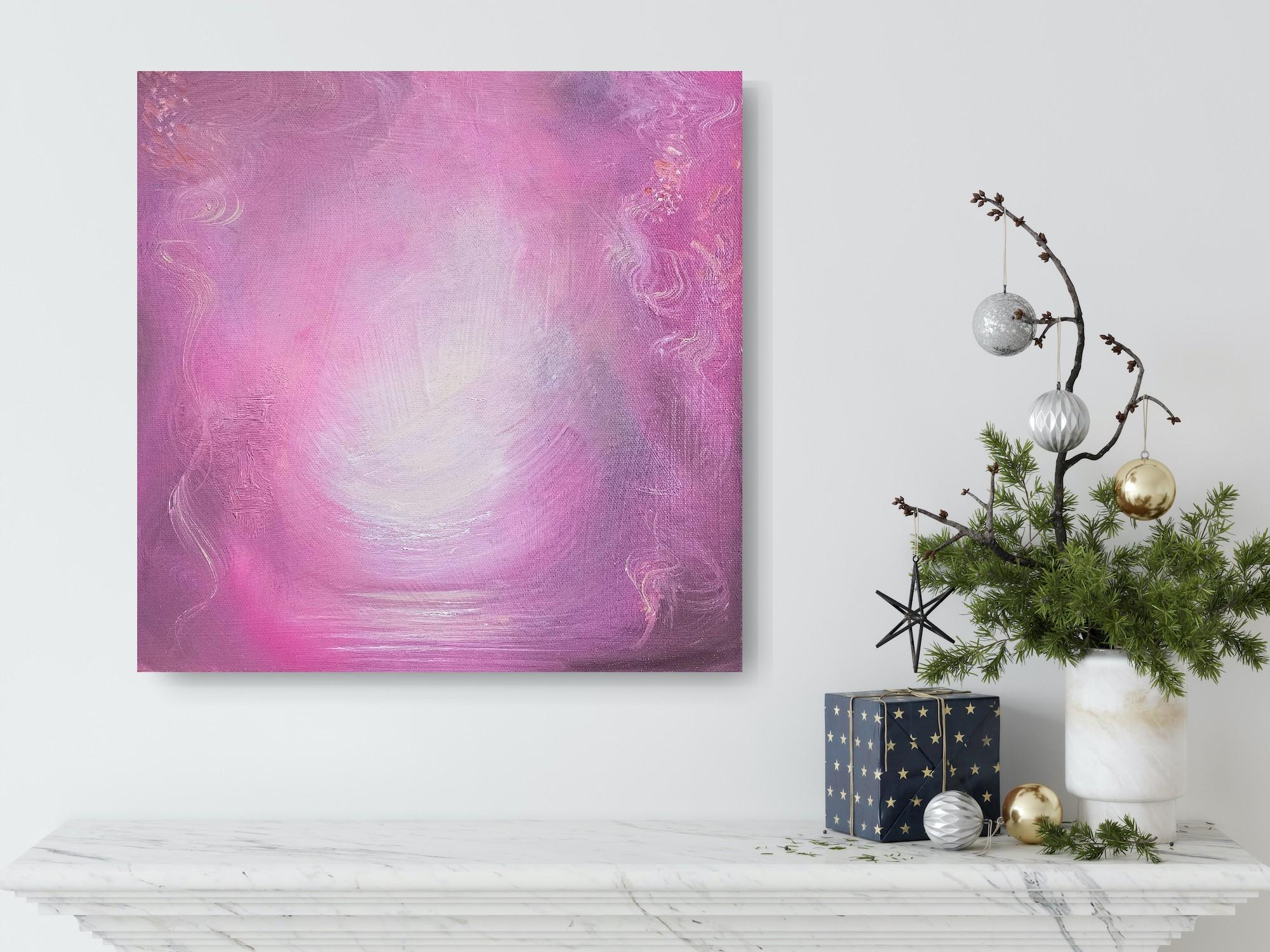 Stepping Into My Heart and Lingering There - rosa abstrakte Malerei im Angebot 5