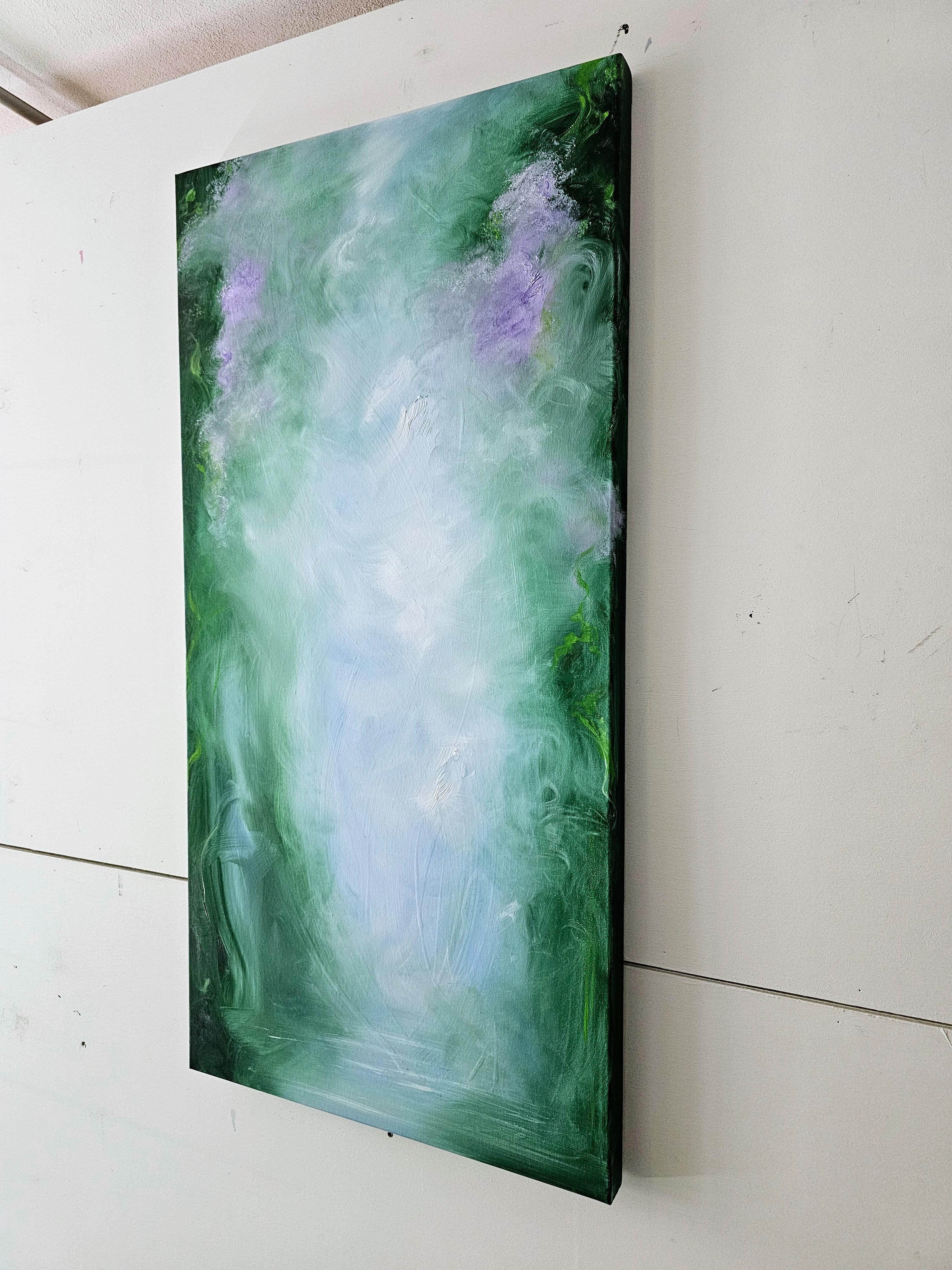 Summer solstice - Vibrant green abstract nature painting - Abstract Painting by Jennifer L. Baker