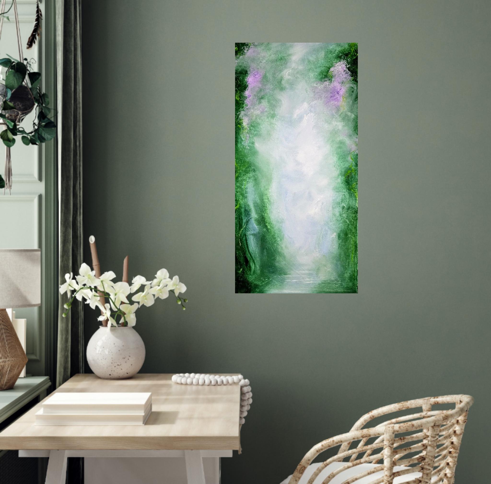 Summer solstice - Vibrant green abstract nature painting For Sale 5
