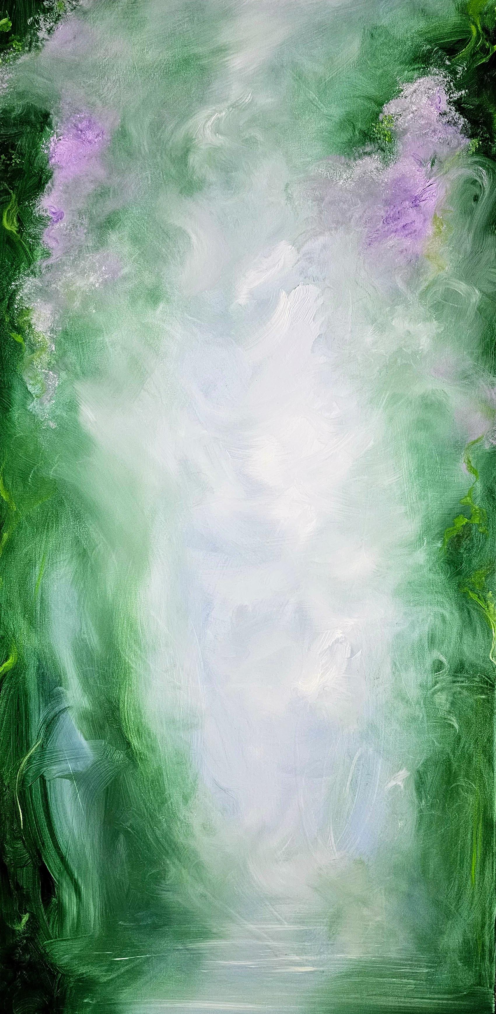 Jennifer L. Baker Abstract Painting - Summer solstice - Vibrant green abstract nature painting