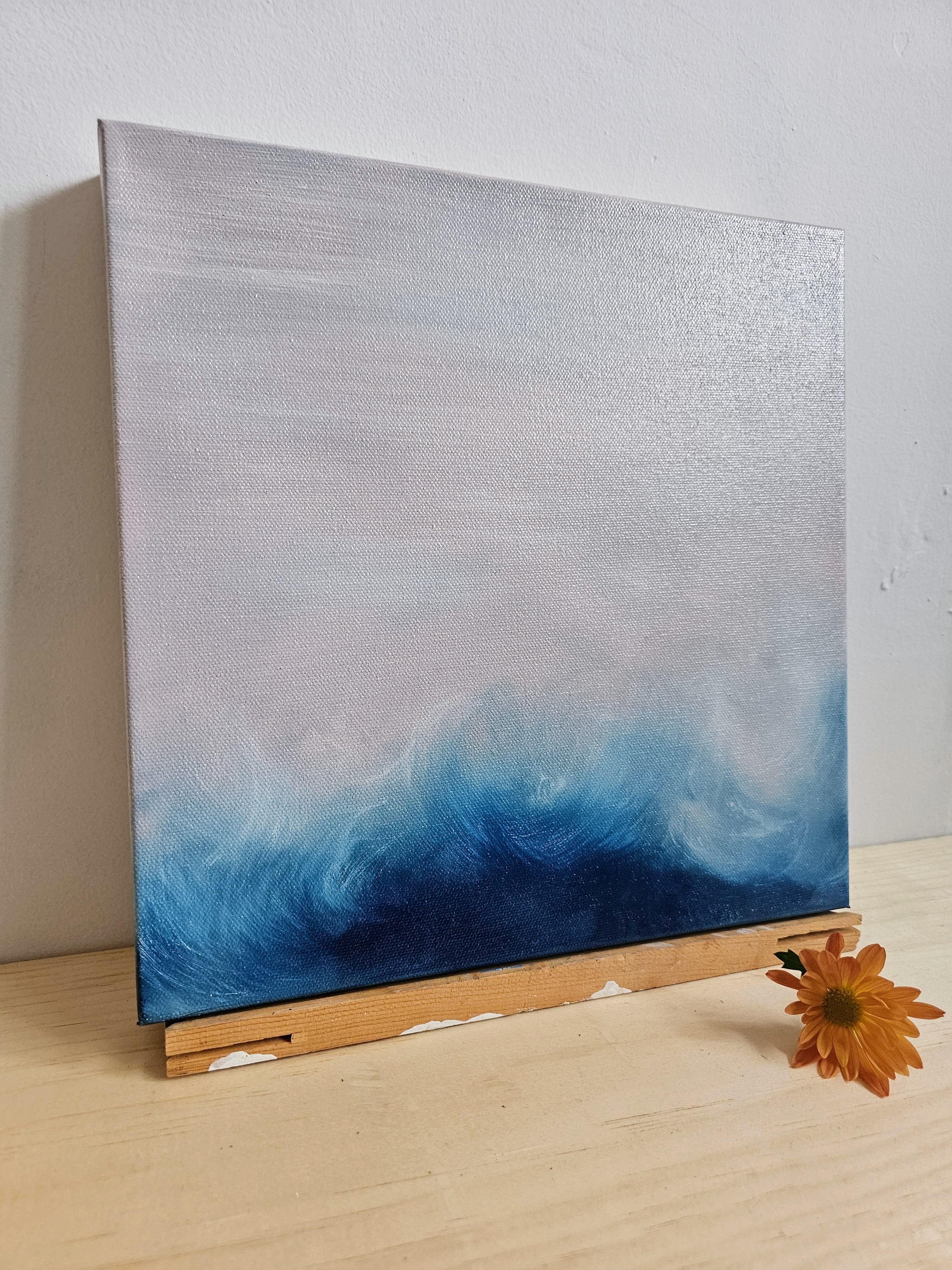 Sweetwater - Ätherische atmosphärische blaue und rosa abstrakte Meereslandschaft Gemälde