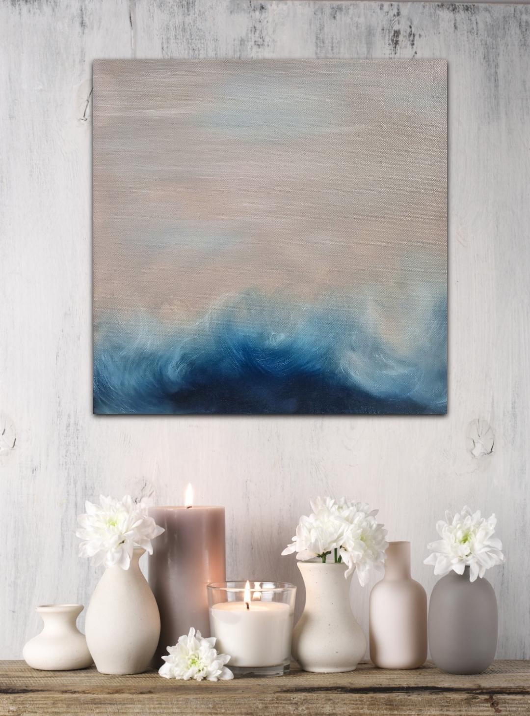 Sweetwater - Peinture abstraite de paysage marin bleu et rose à l'atmosphère éthérée - Painting de Jennifer L. Baker