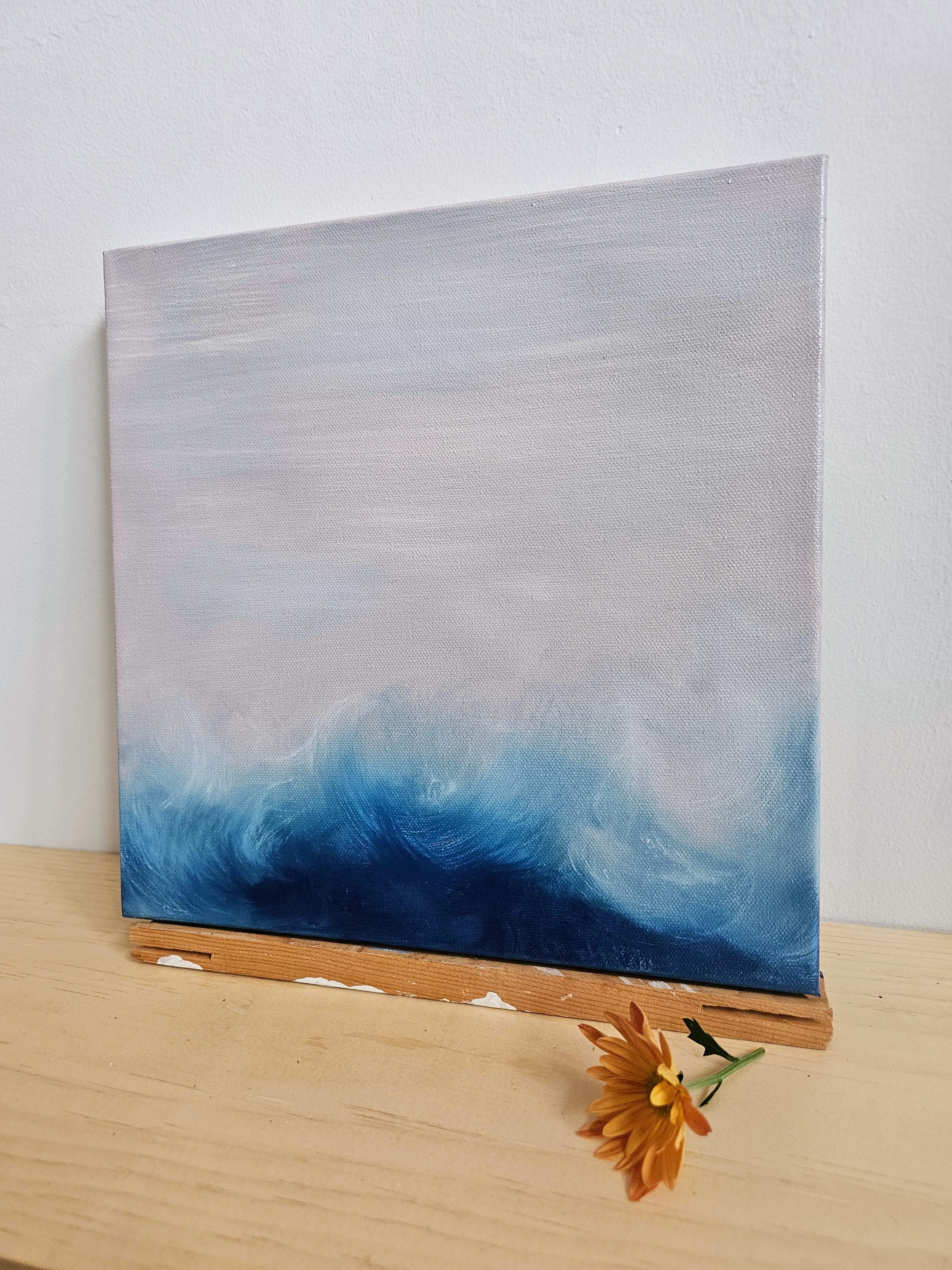 Sweetwater - Peinture abstraite de paysage marin bleu et rose à l'atmosphère éthérée en vente 1