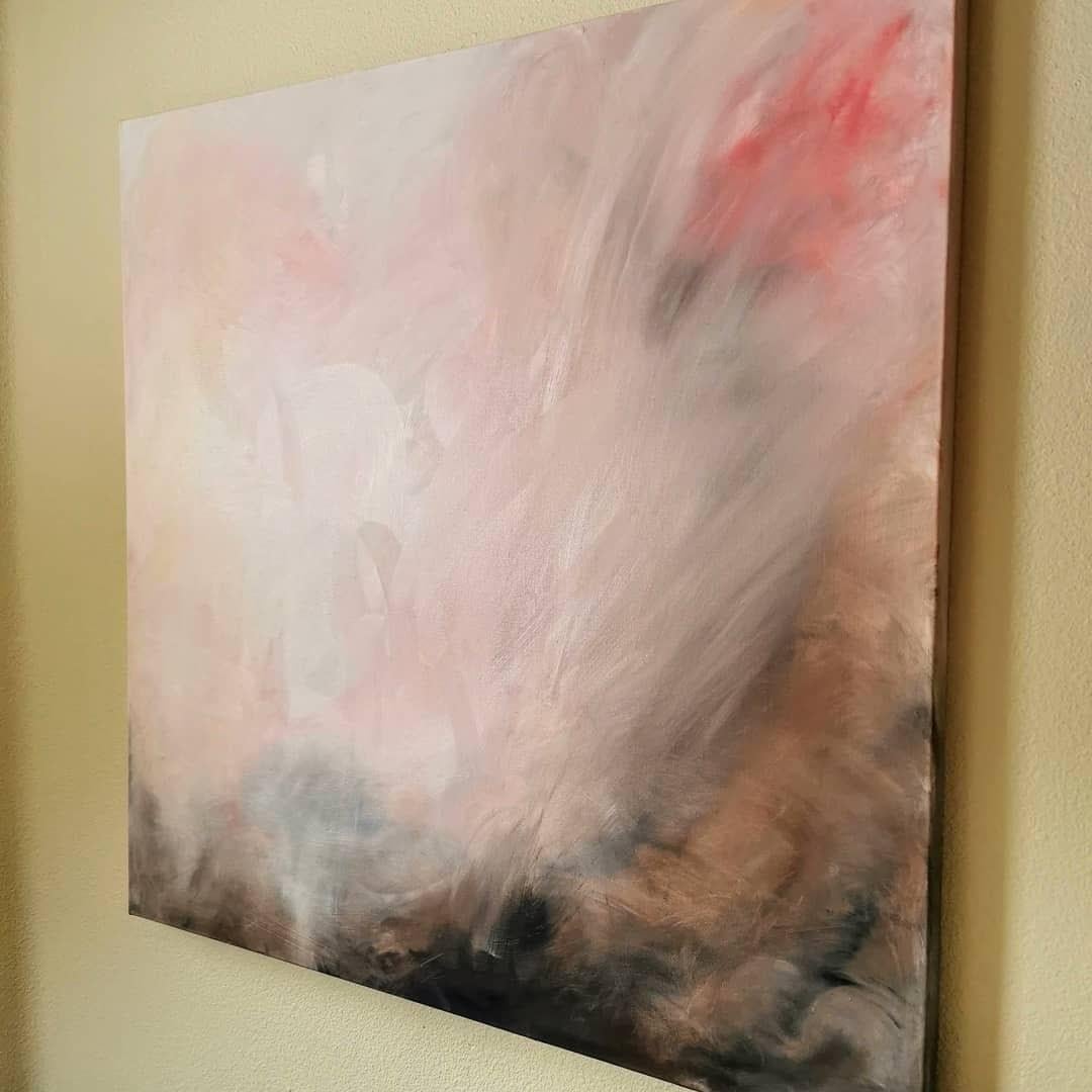WARM - Grande peinture abstraite de paysage de coucher de soleil chaud en vente 5