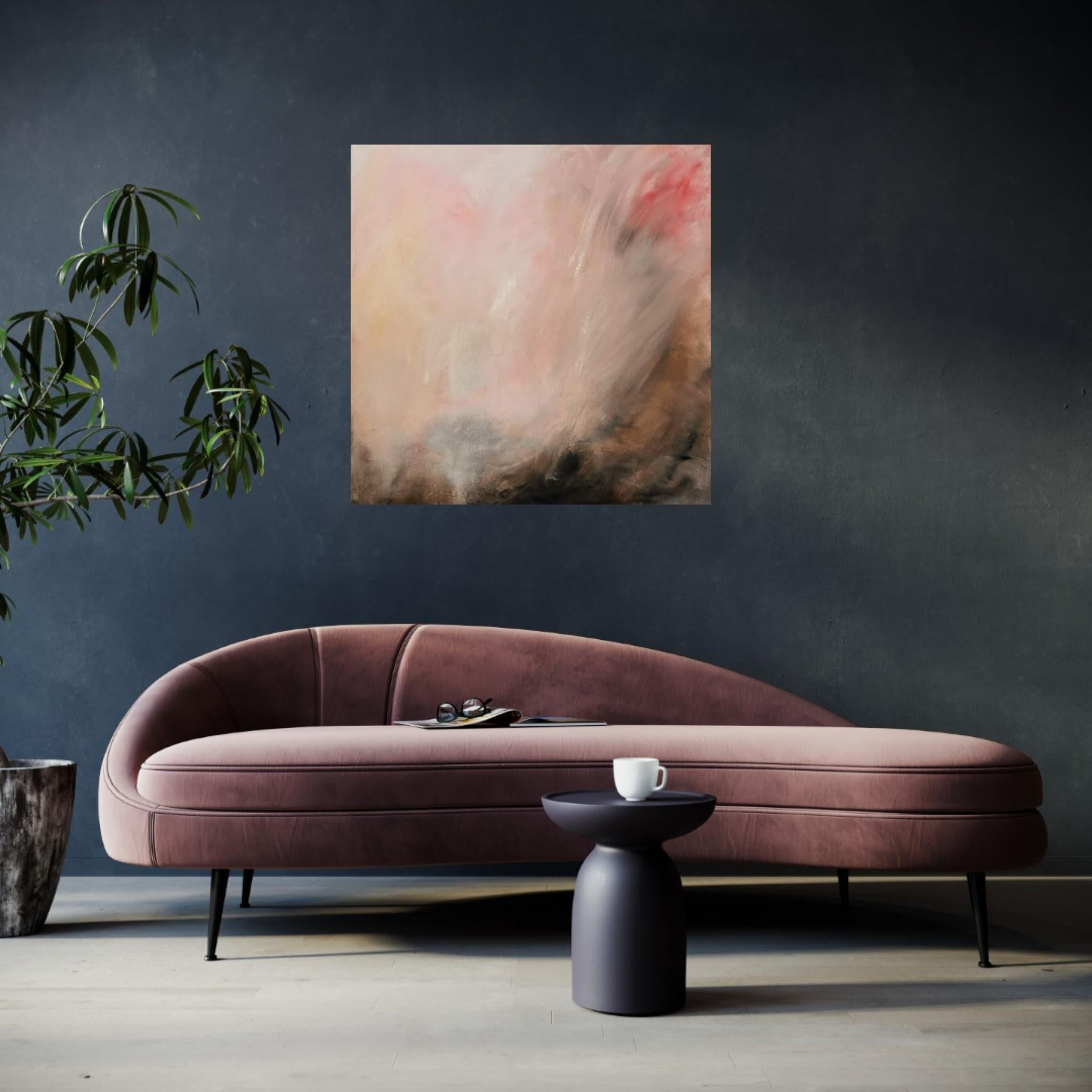 WARM - Grande peinture abstraite de paysage de coucher de soleil chaud en vente 7