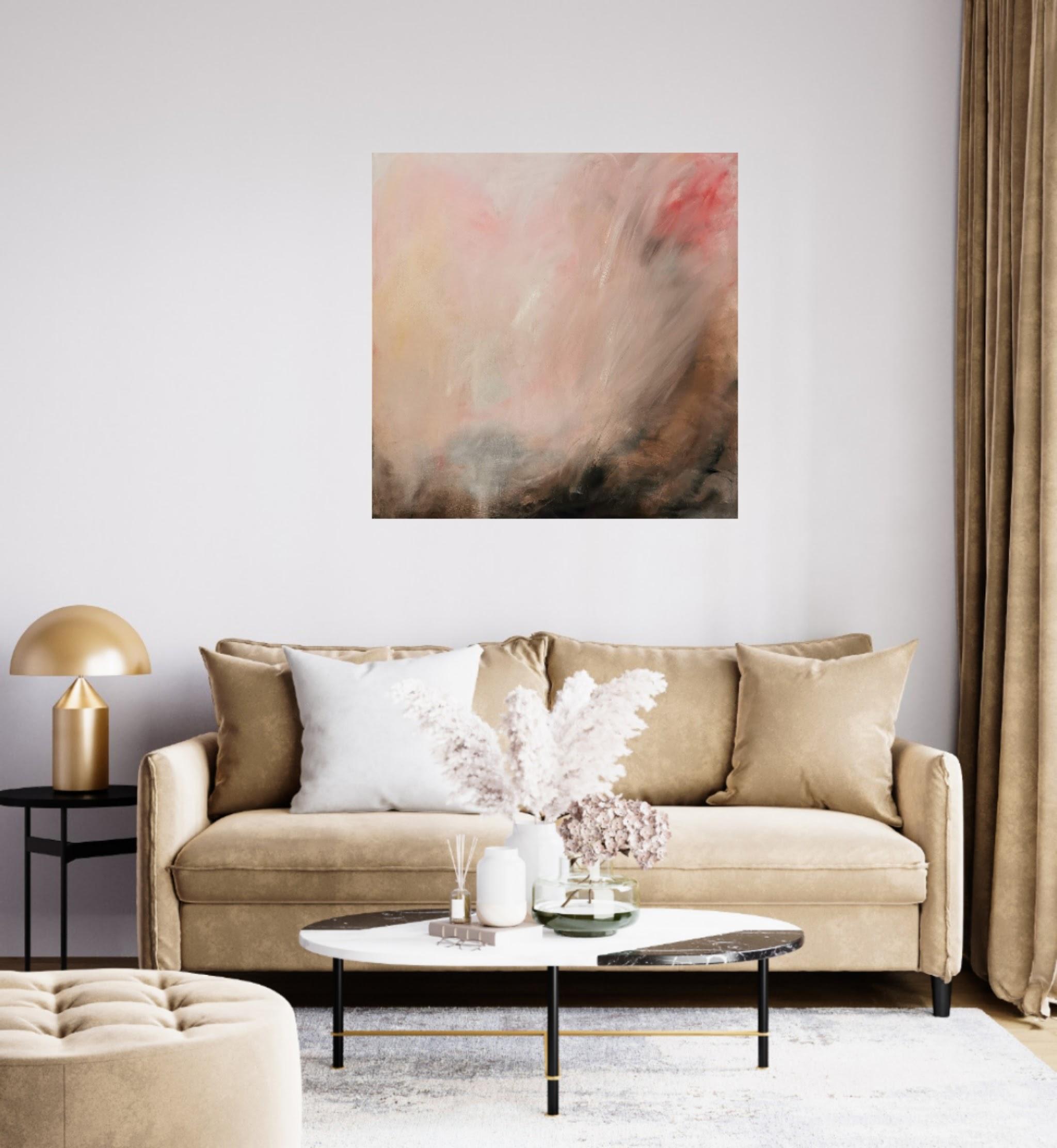 WARM - Grande peinture abstraite de paysage de coucher de soleil chaud en vente 8