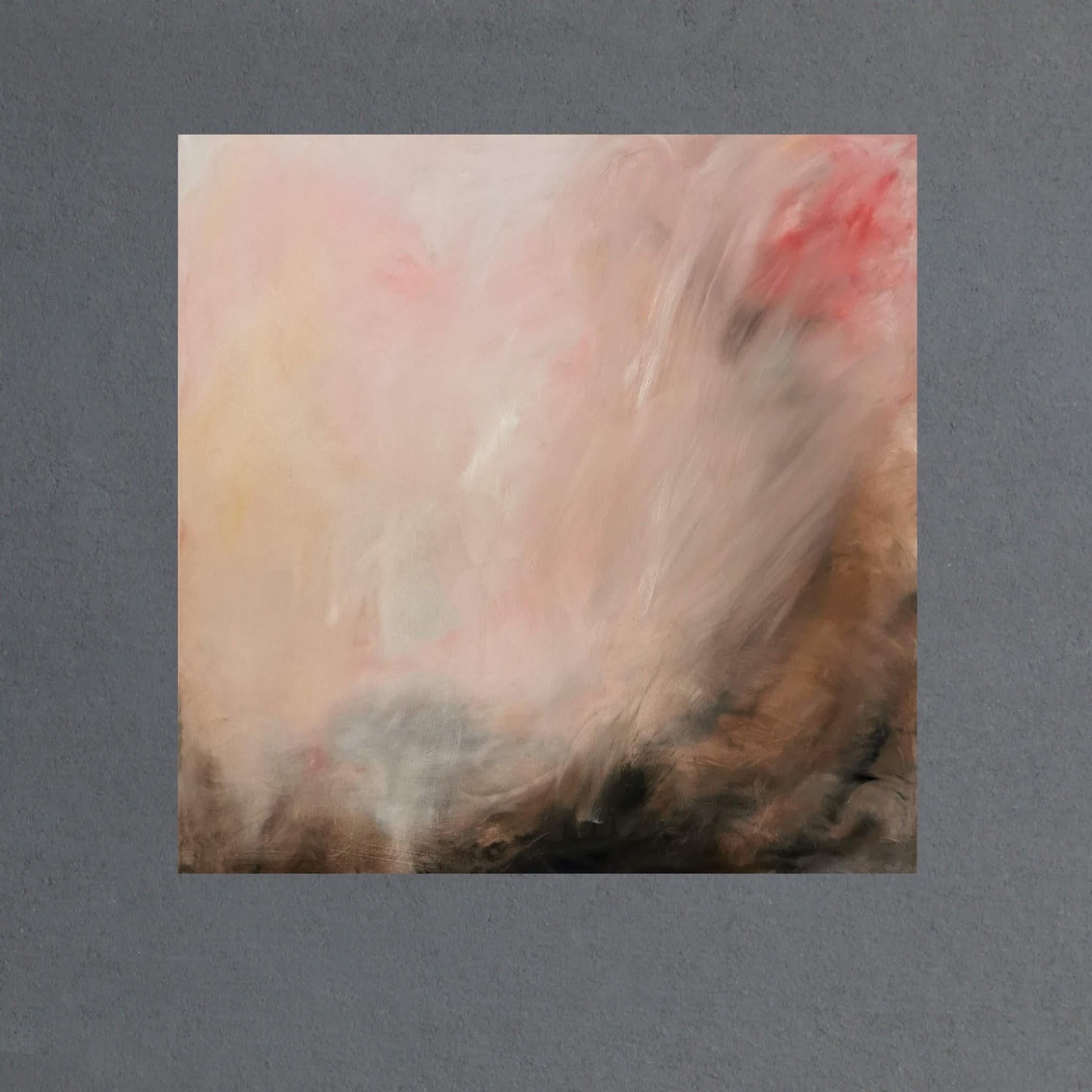 WARM - Grande peinture abstraite de paysage de coucher de soleil chaud en vente 1