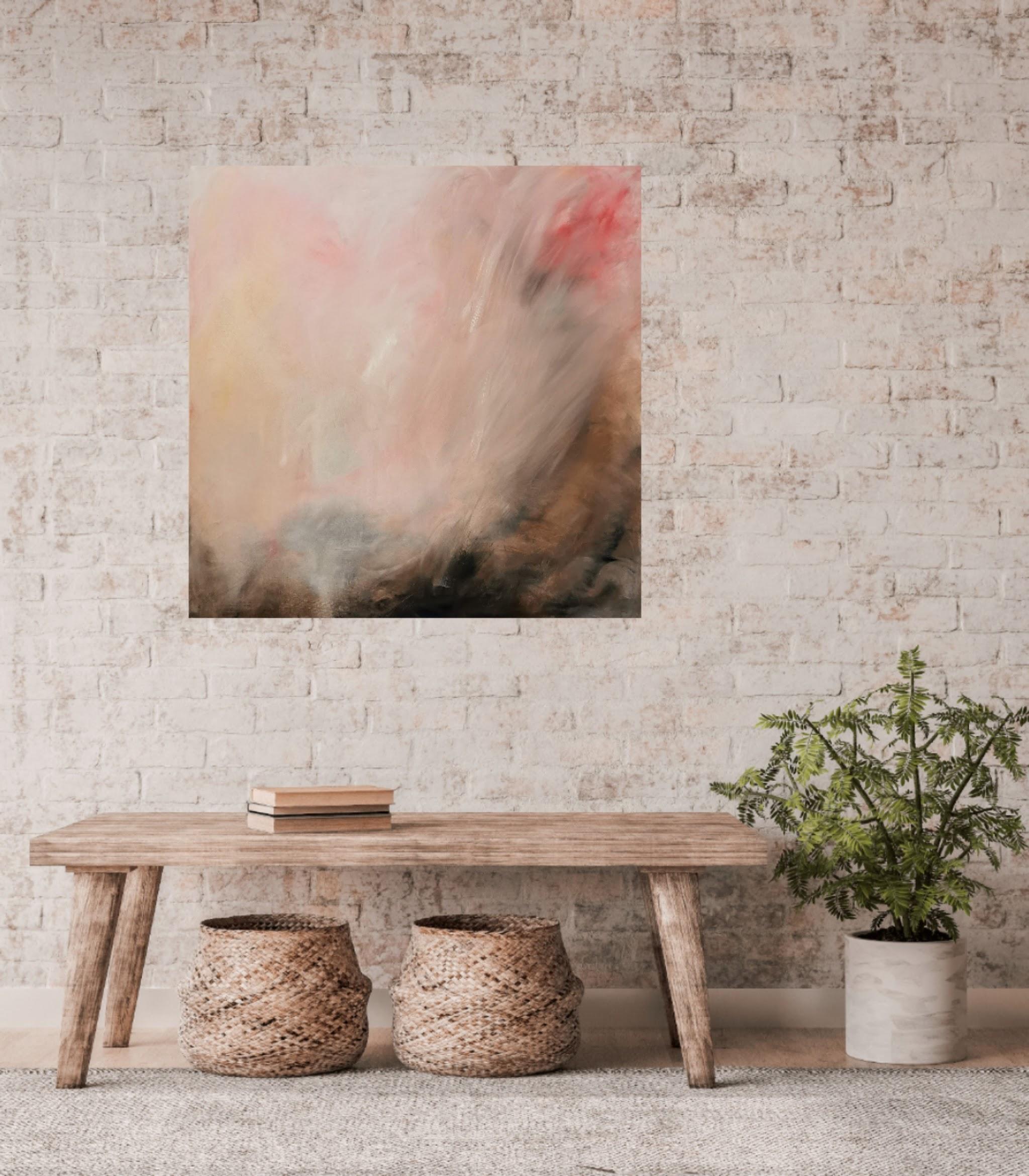 WARM - Grande peinture abstraite de paysage de coucher de soleil chaud en vente 2