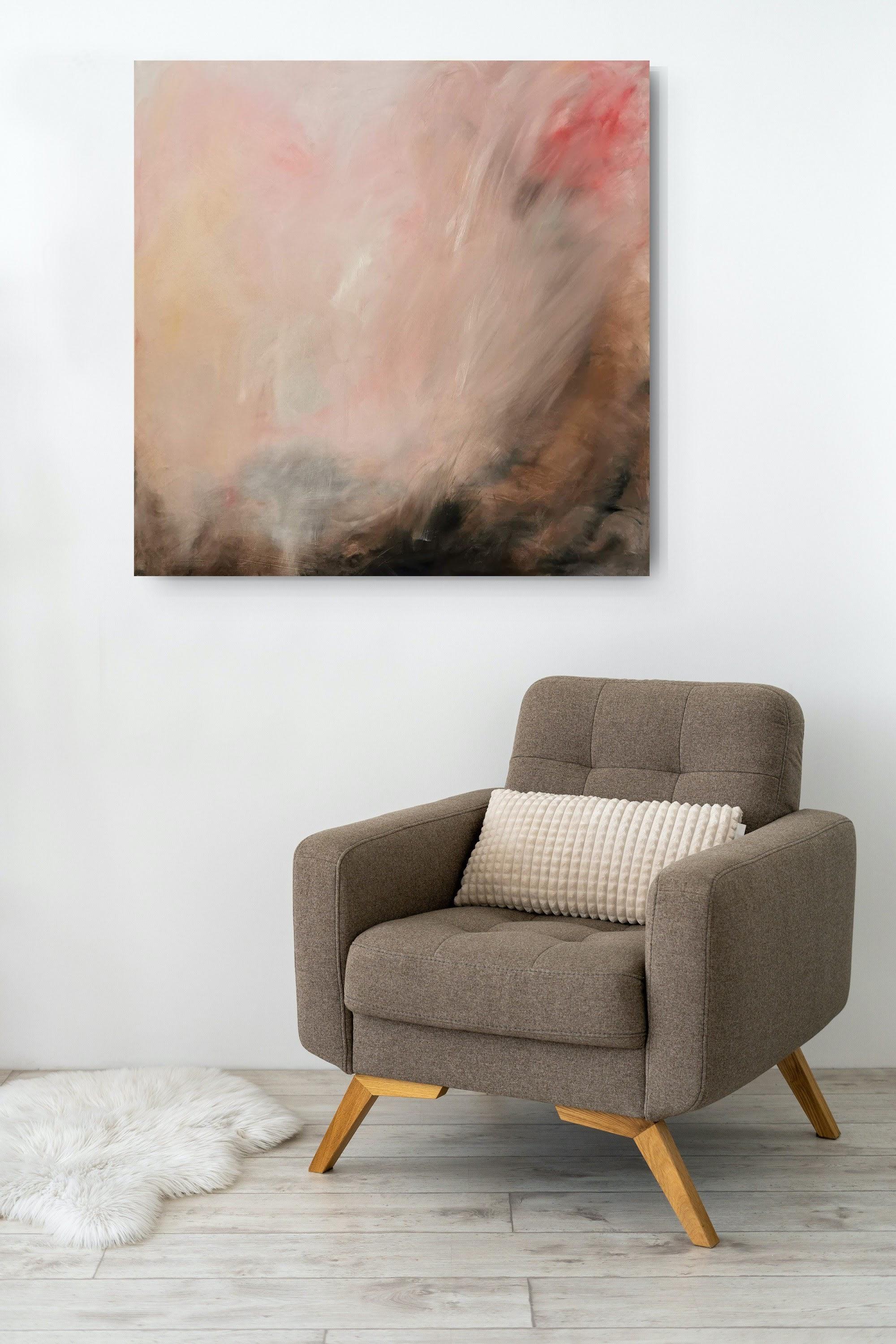 WARM - Grande peinture abstraite de paysage de coucher de soleil chaud en vente 3
