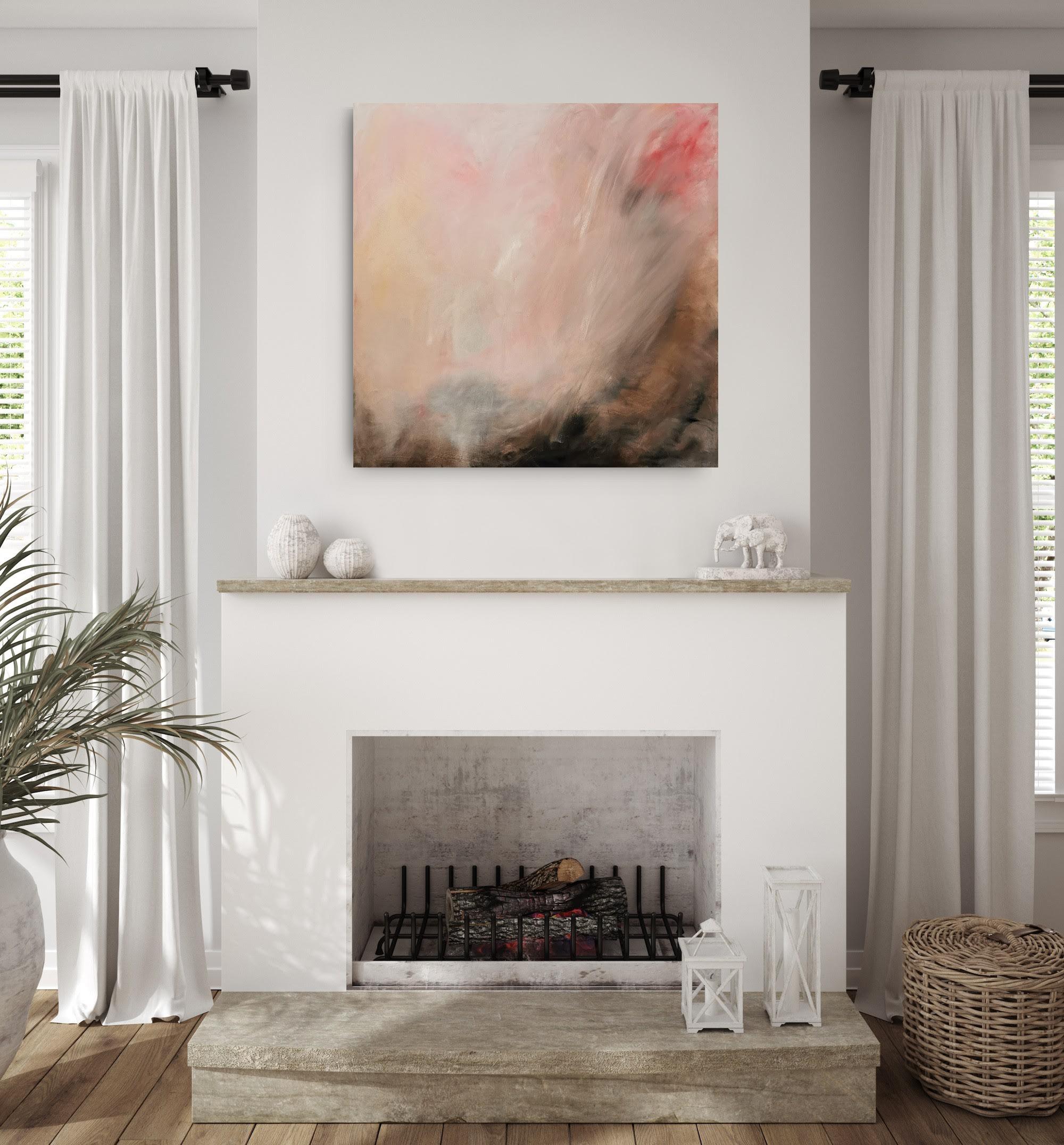 WARM - Grande peinture abstraite de paysage de coucher de soleil chaud en vente 4