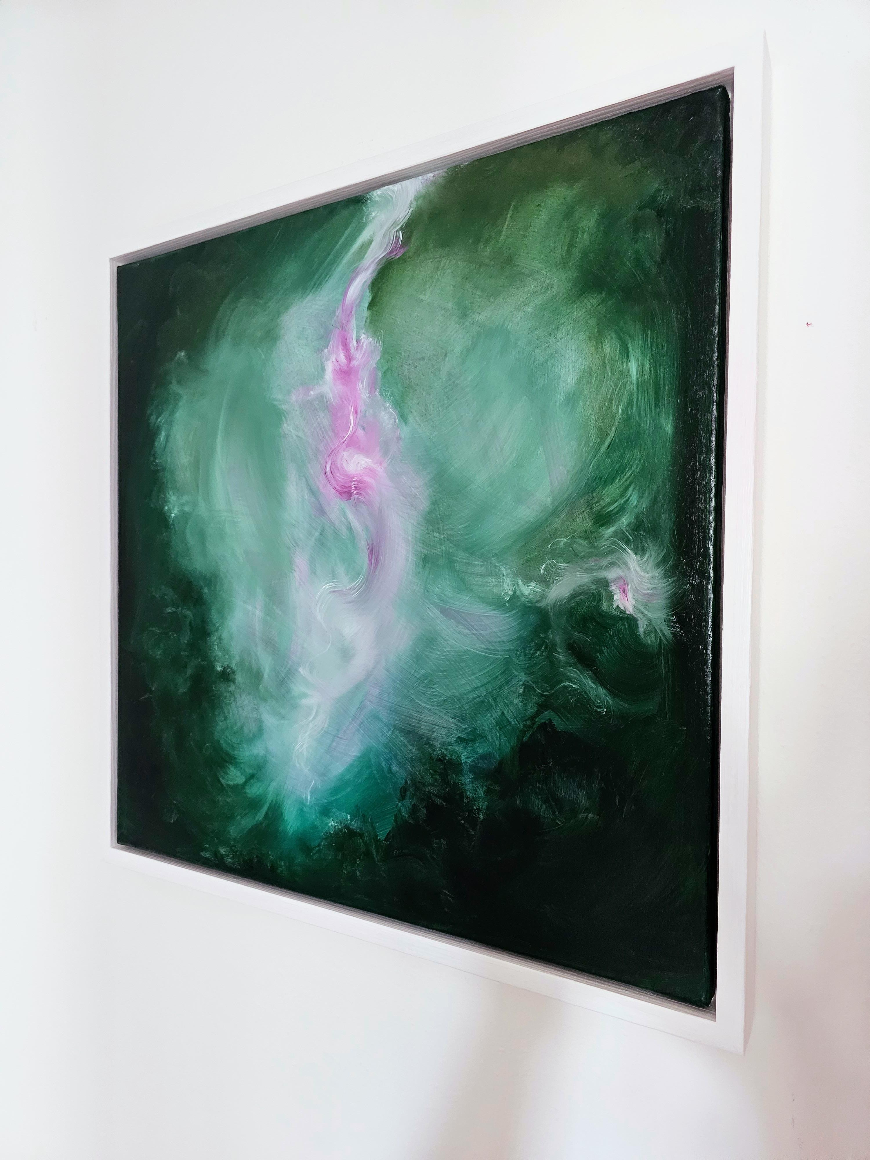The Believer - Abstract floral painting in green and pink 8