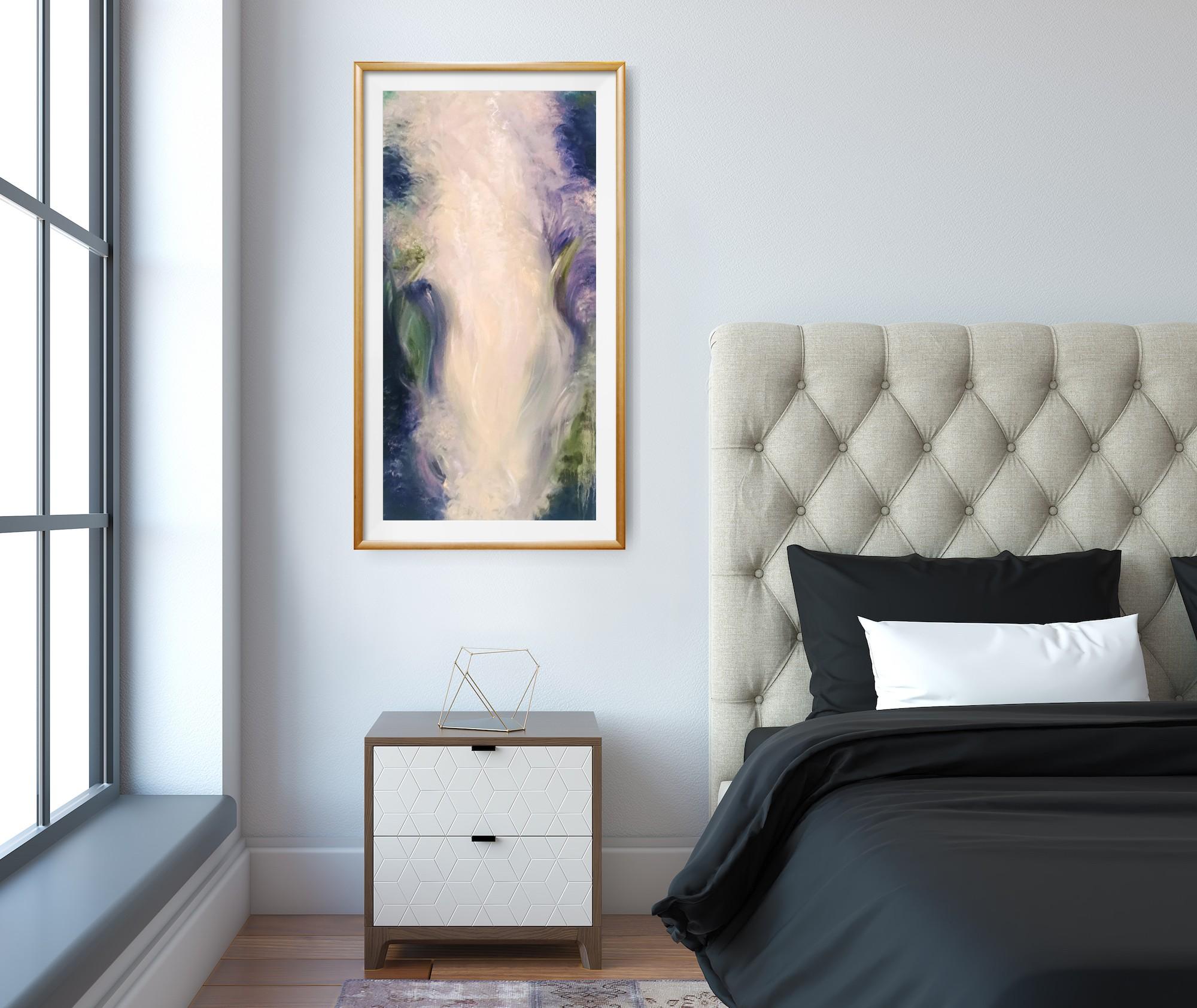 Dieses Gemälde webt einen abstrakten Wandteppich, eine expressionistische Darstellung von Bewegung und Energie. Es ist eine impressionistische Erkundung der Bewegung von Wasser und Energie und veranschaulicht die immerwährende Geburt der Bewegung.