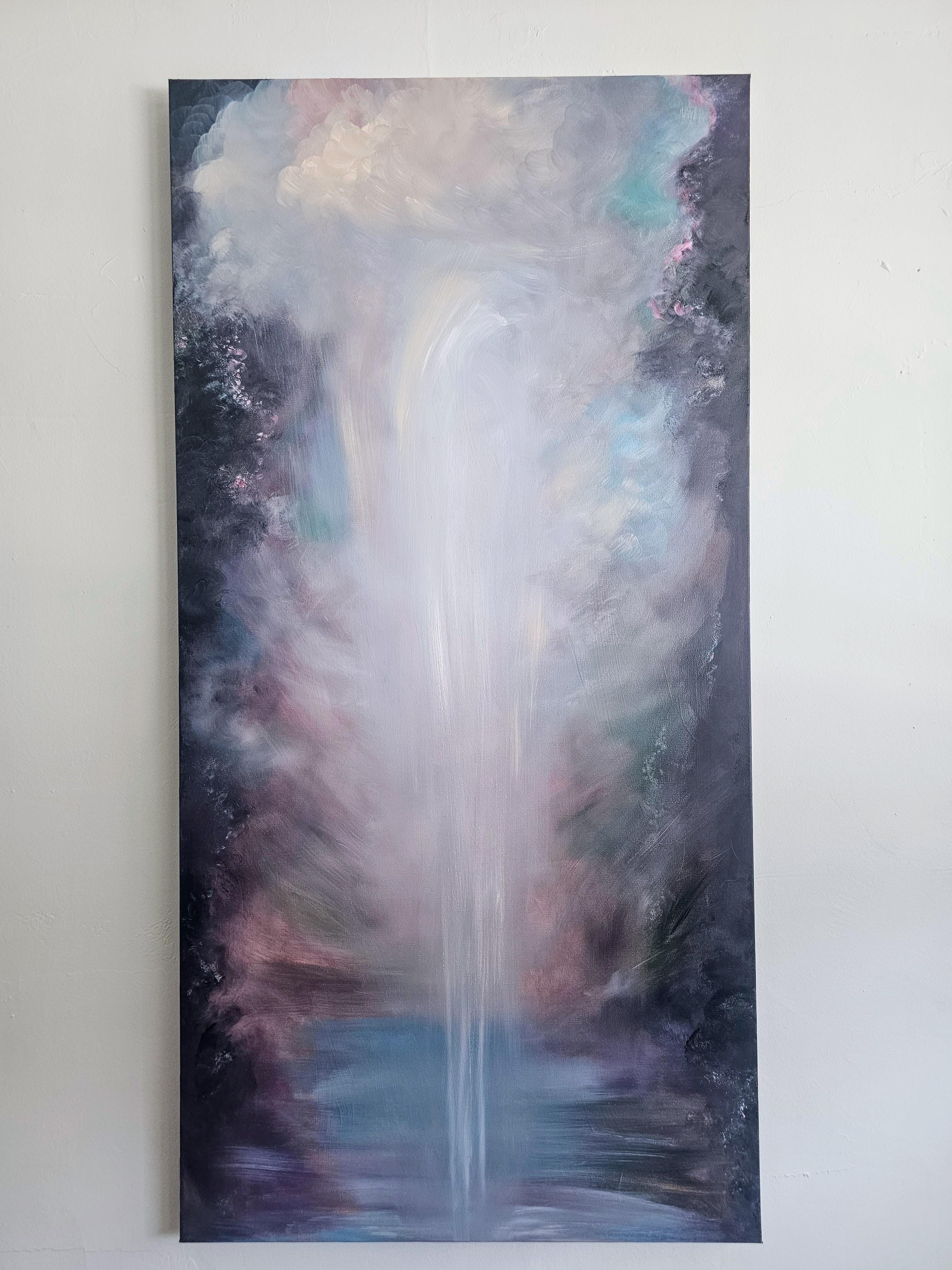 Der Traum, der wahr wurde - Ätherische, atmosphärische, abstrakte Landschaft und Wasserfall – Painting von Jennifer L. Baker