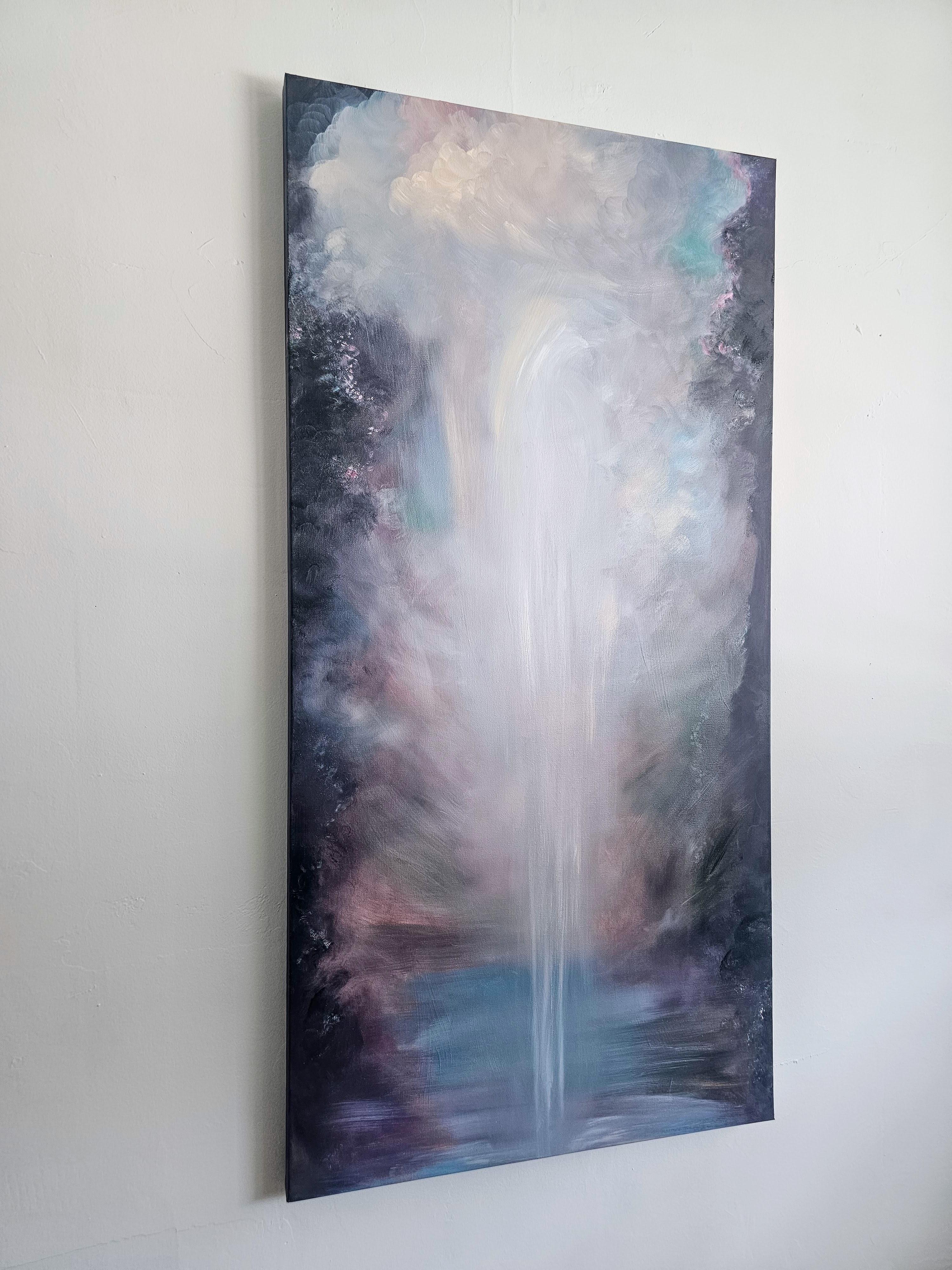 Der Traum, der wahr wurde - Ätherische, atmosphärische, abstrakte Landschaft und Wasserfall (Zeitgenössisch), Painting, von Jennifer L. Baker