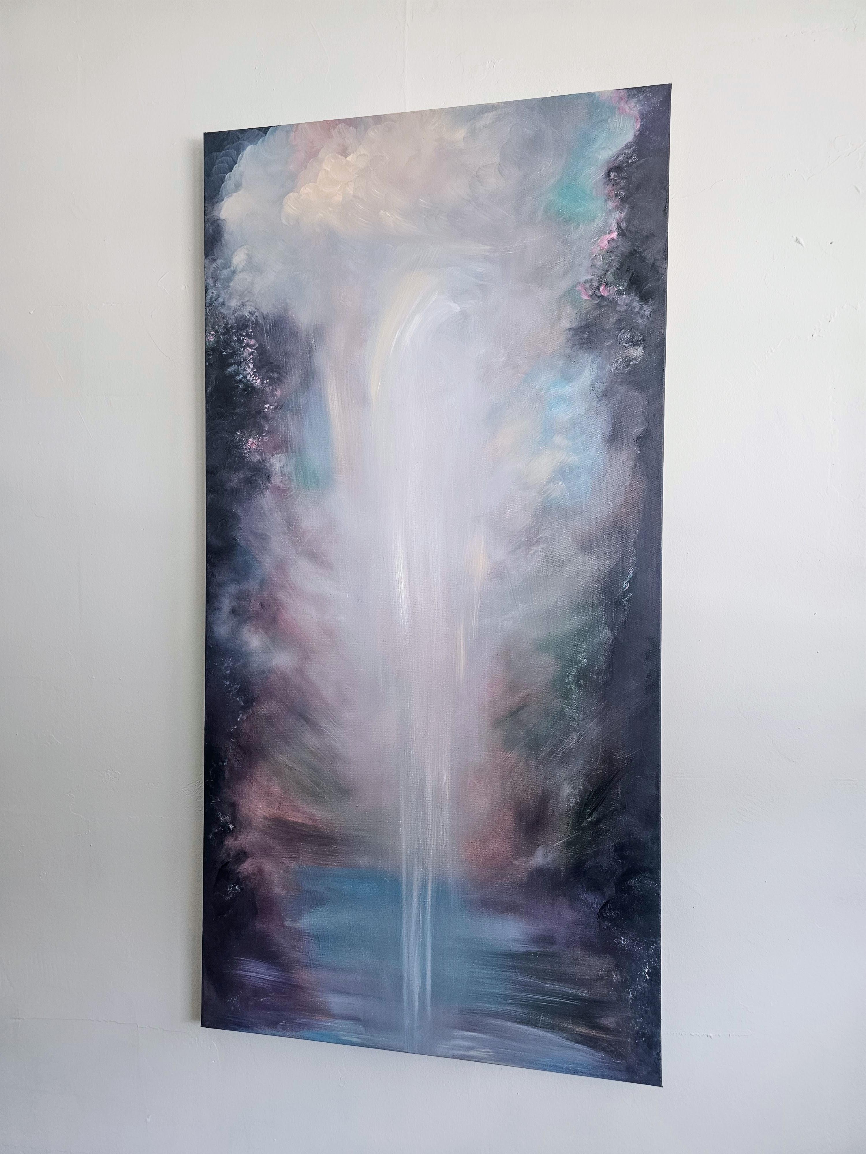 Der Traum, der wahr wurde - Ätherische, atmosphärische, abstrakte Landschaft und Wasserfall (Schwarz), Landscape Painting, von Jennifer L. Baker
