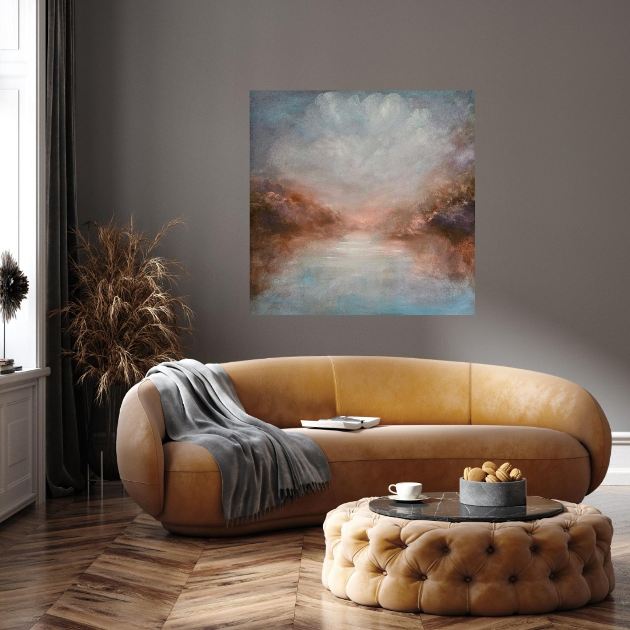 The ecstasy - Warm atmospheric abstract landscape painting For Sale 11