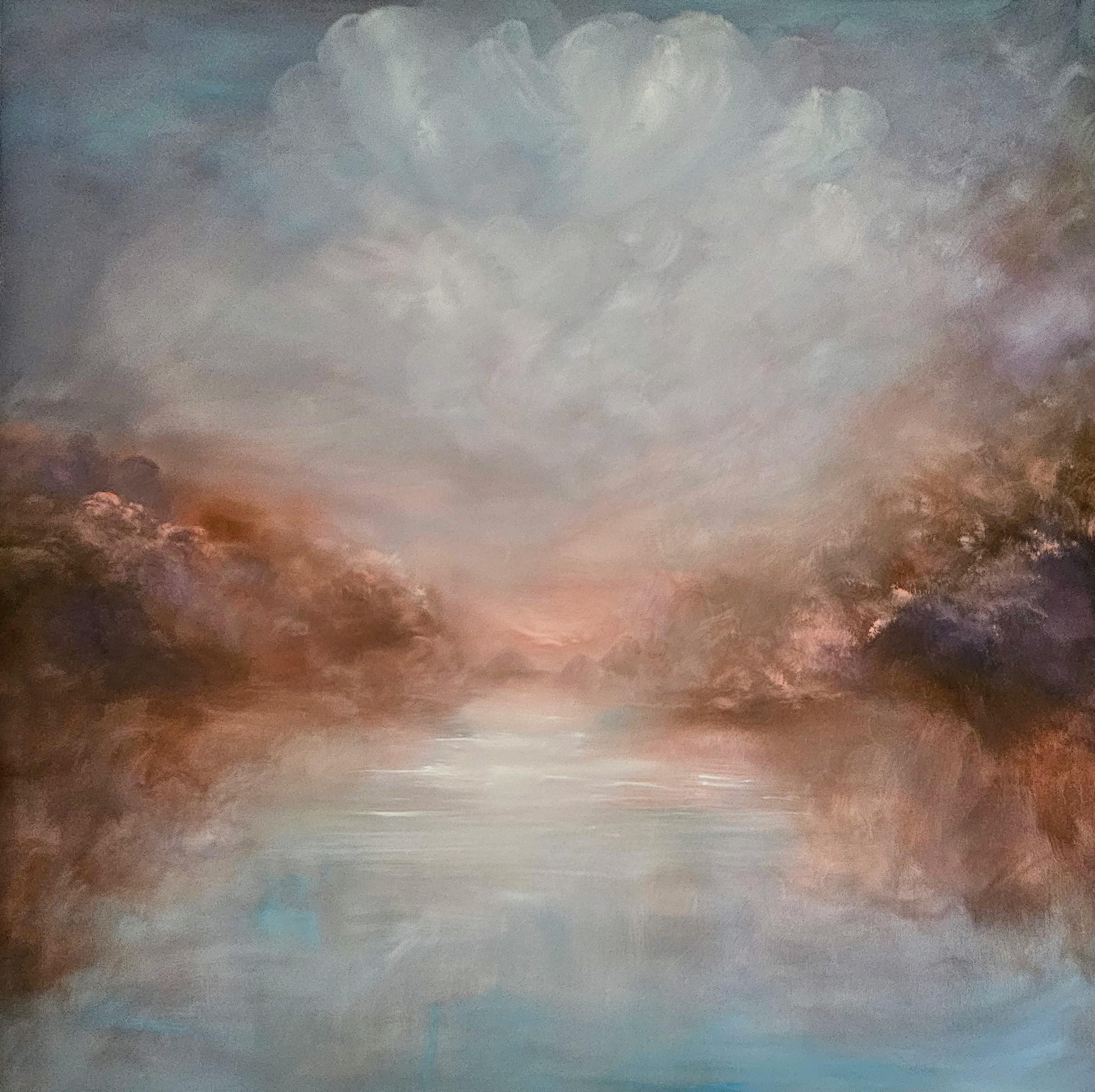 Jennifer L. Baker Landscape Painting - The ecstasy - Warm atmospheric abstract landscape painting