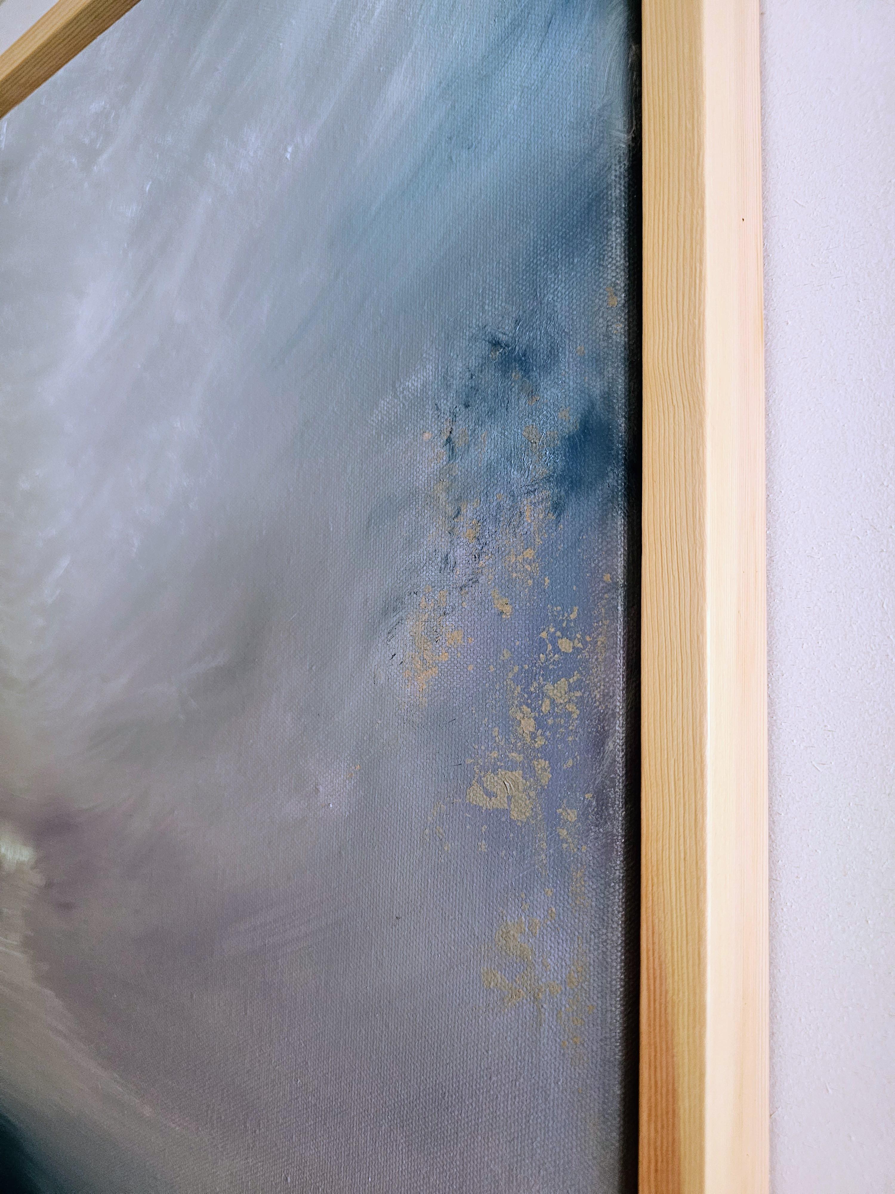 The frozen Lake letting go - Abstraktes blau-weißes Landschafts- Meereslandschaftsgemälde in Blau im Angebot 2