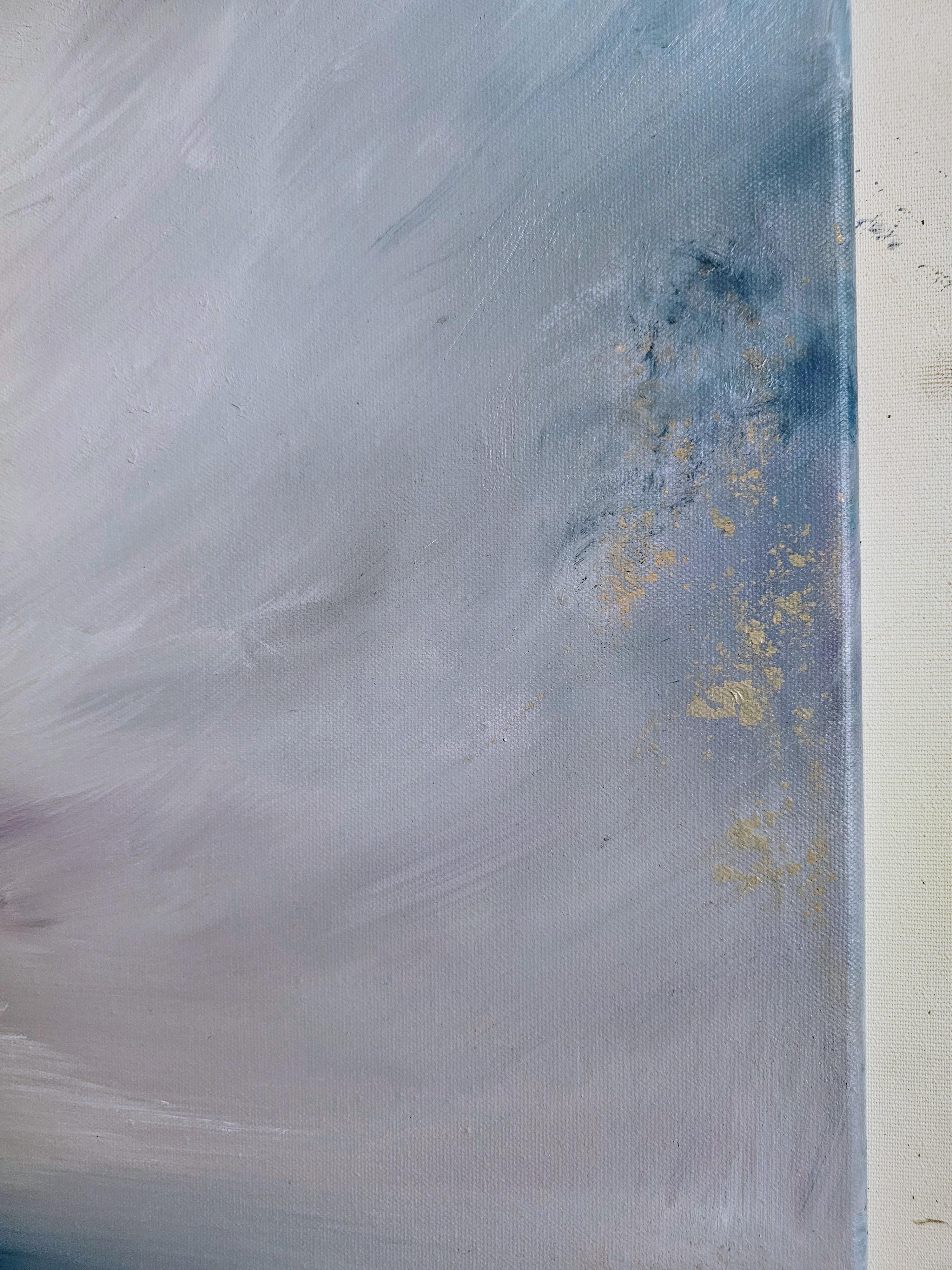 Il lago ghiacciato che si lascia andare - Quadro astratto di paesaggio marino in bianco e blu in vendita 7