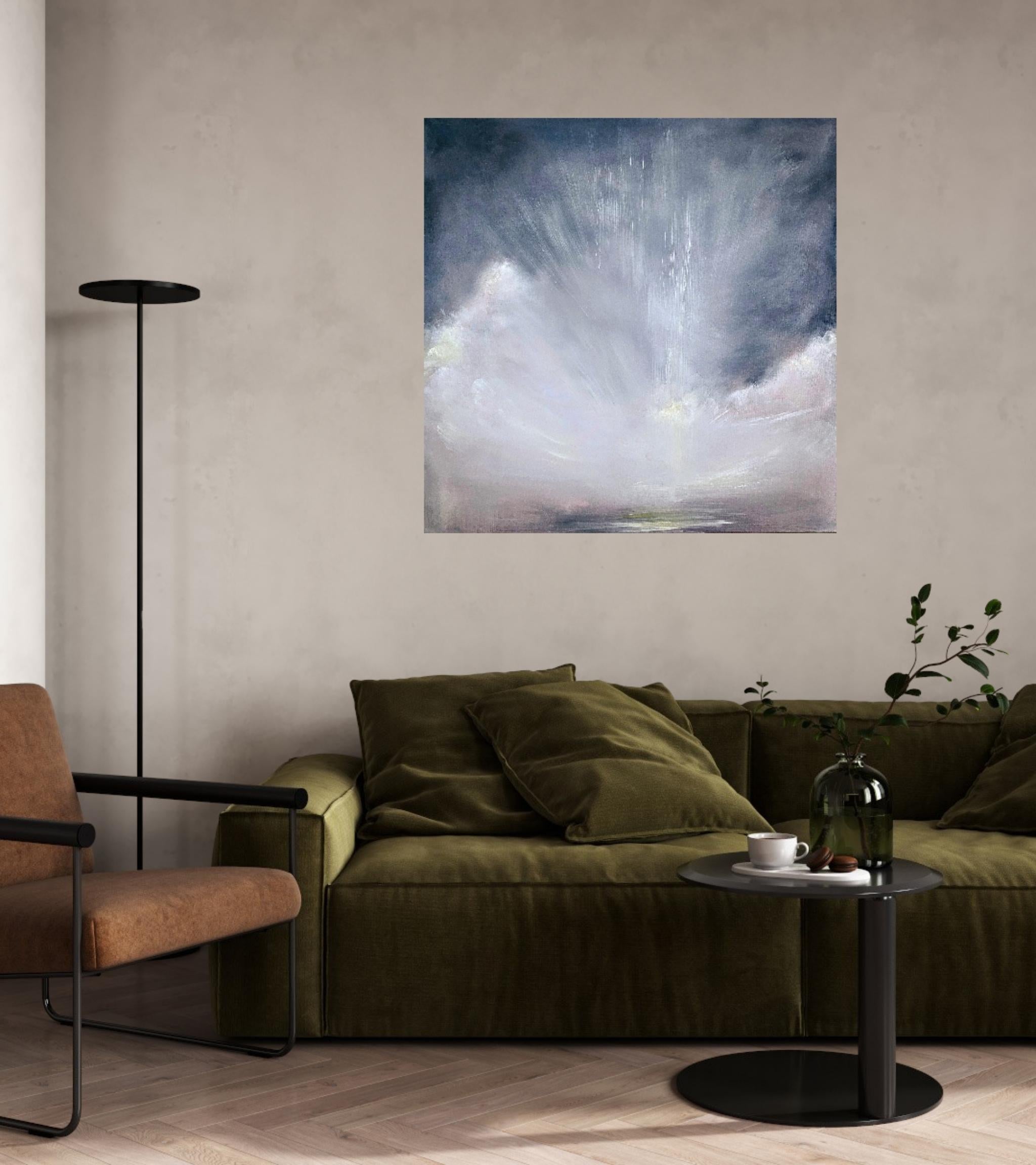 Die Gabe des Lichts im Winter – Abstraktes atmosphärisches Himmelsgemälde im Angebot 9