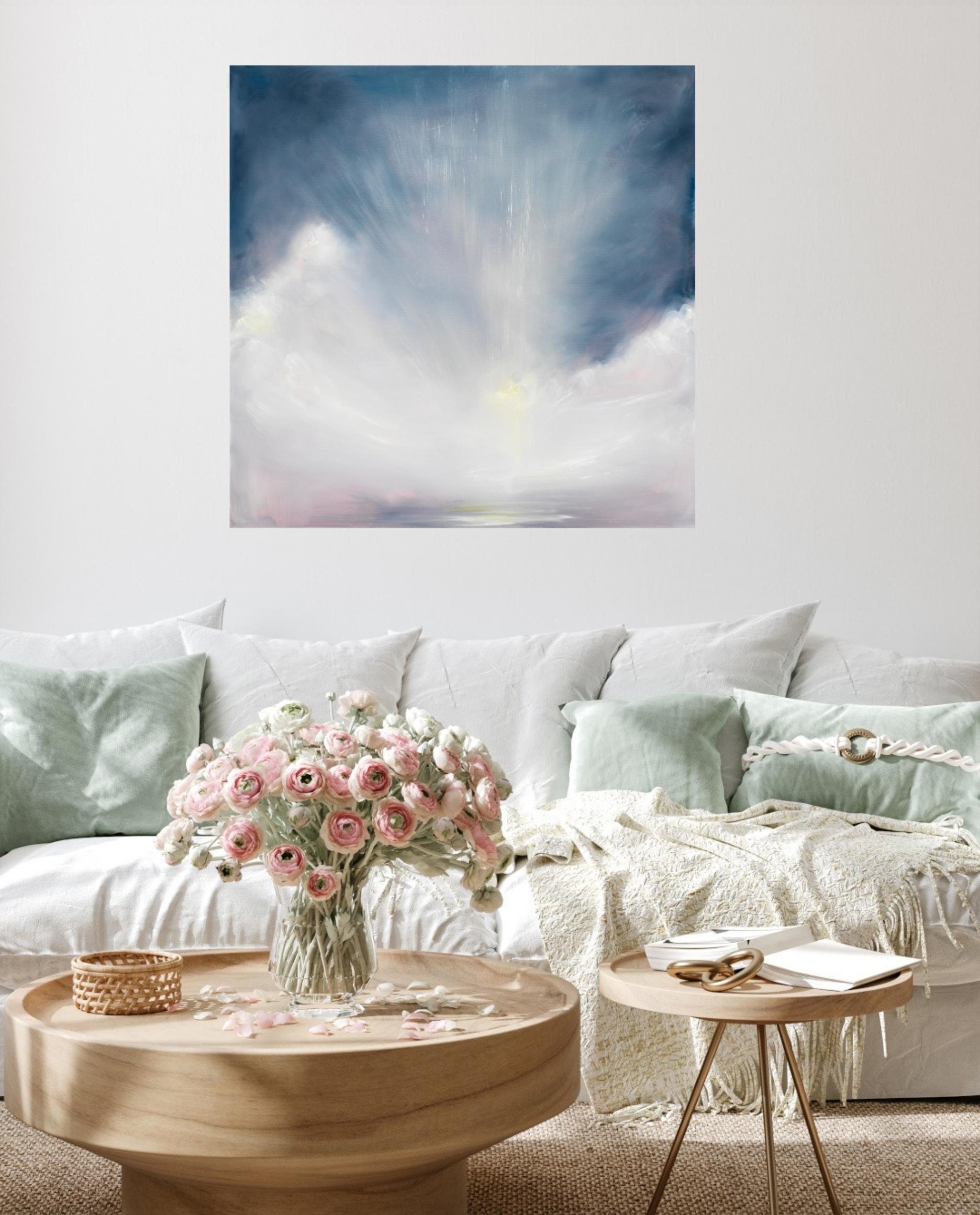 Die Gabe des Lichts im Winter – Abstraktes atmosphärisches Himmelsgemälde im Angebot 11