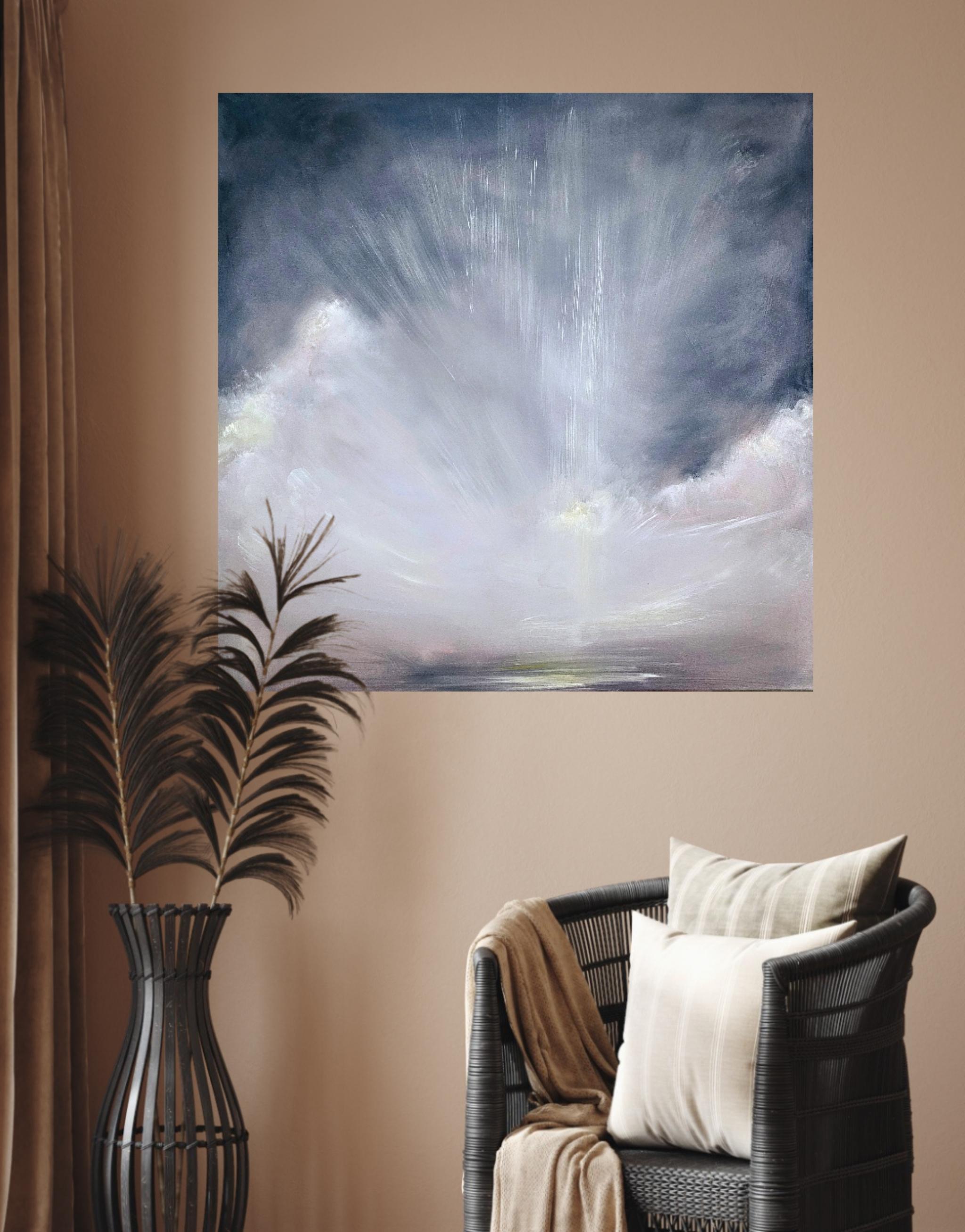 Die Gabe des Lichts im Winter – Abstraktes atmosphärisches Himmelsgemälde im Angebot 4
