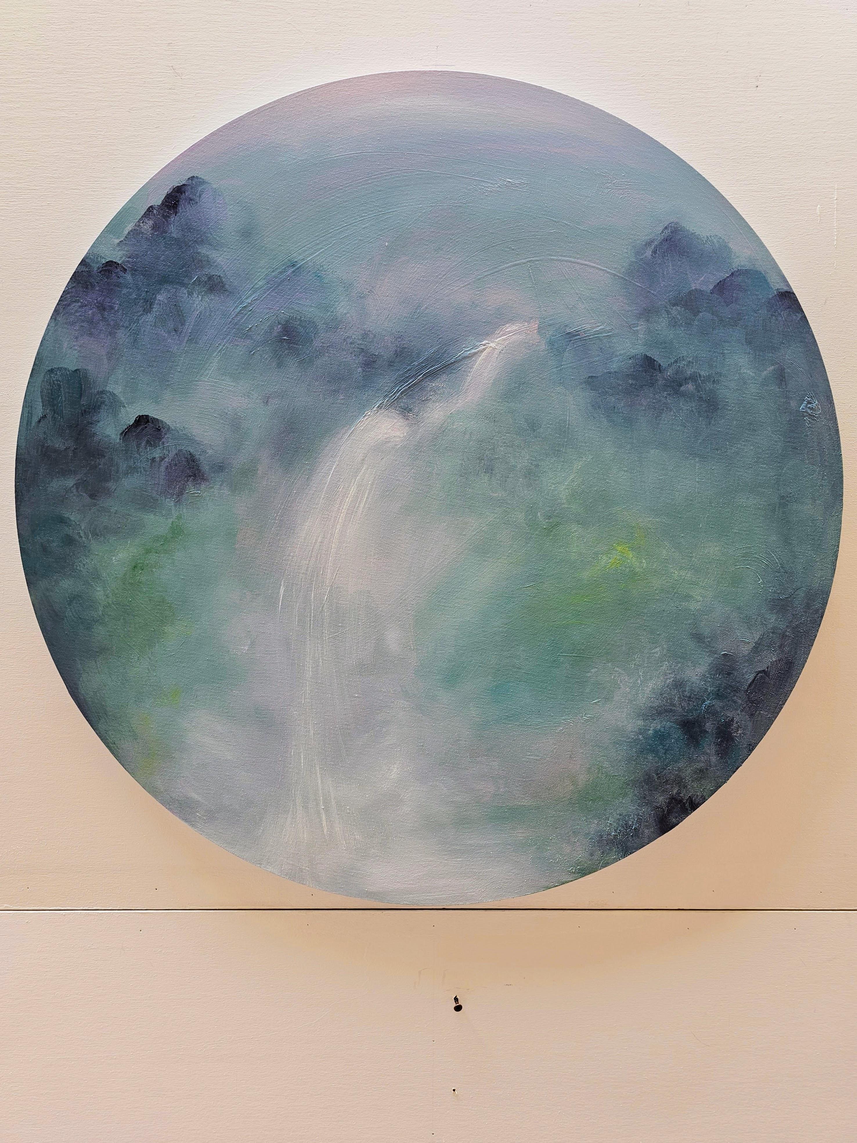 The Lark Ascending - Round canvas abstract landscape painting For Sale 6