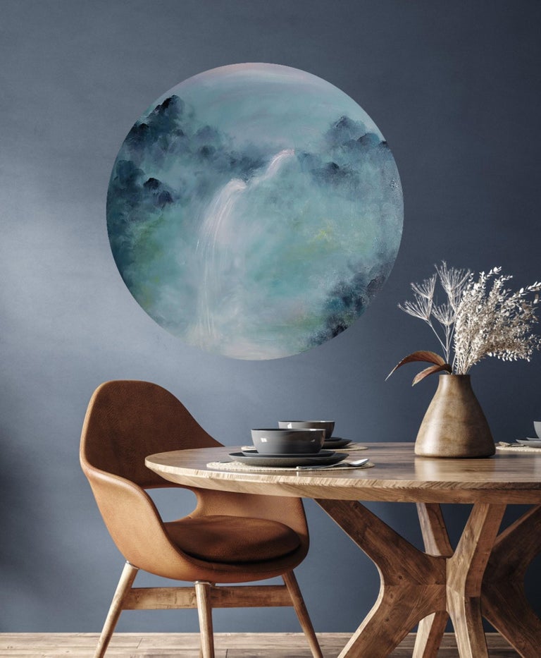 Into the mystic - Round canvas abstract painting by Jennifer Baker Fine Art