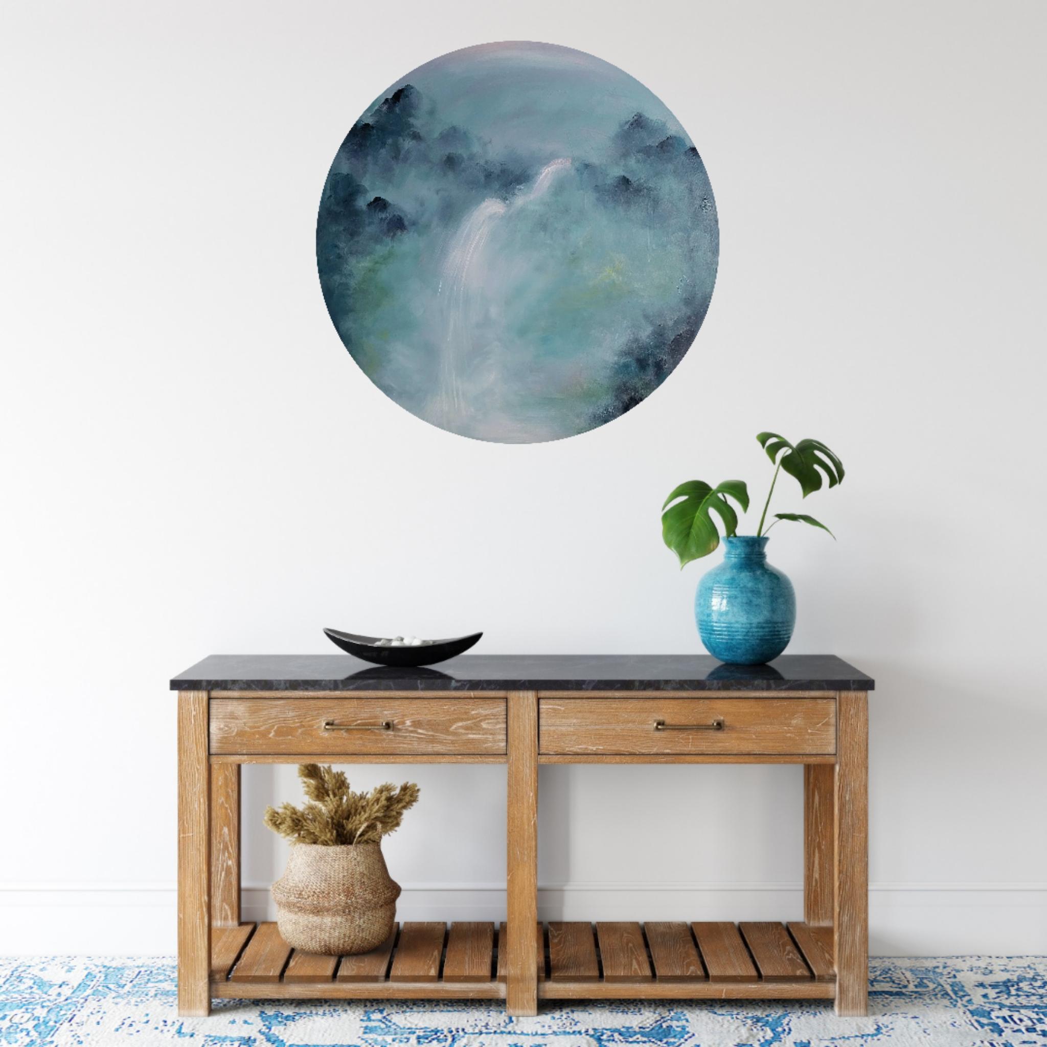 The Lark Ascending - Round canvas abstract landscape painting For Sale 1