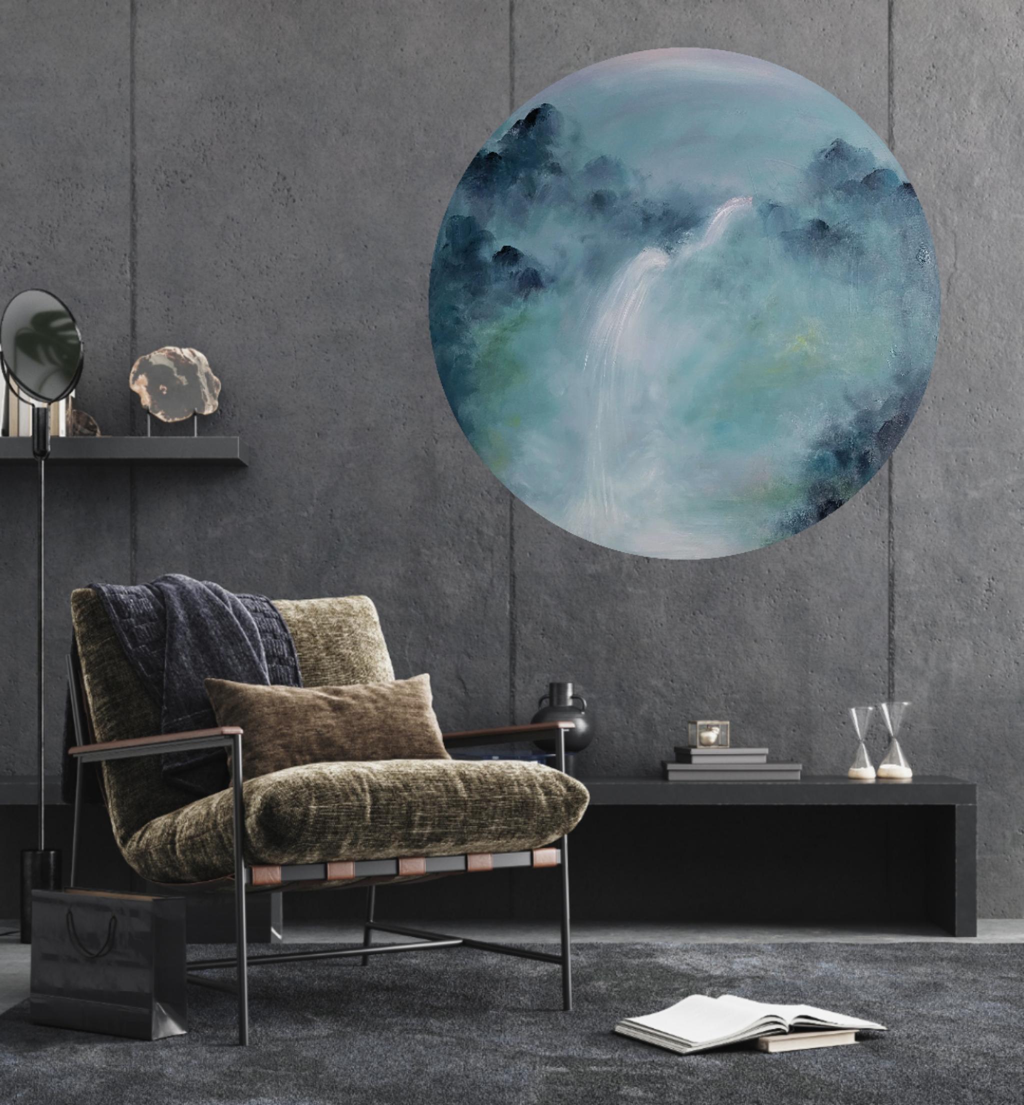The Lark Ascending - Round canvas abstract landscape painting For Sale 3