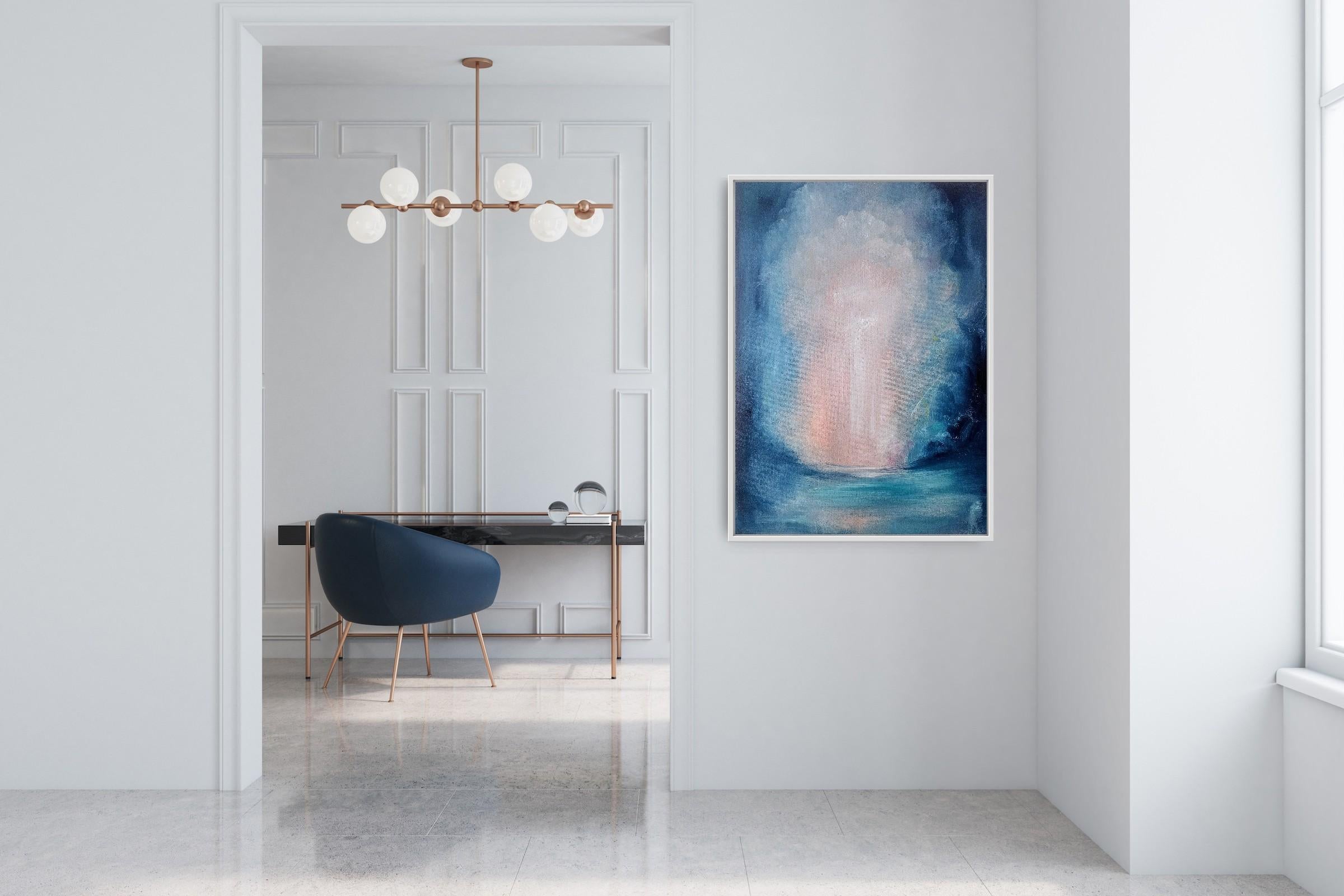 La luce alla fine del tunnel - Quadro astratto blu con paesaggio marino - Abstract Painting Blu di Jennifer L. Baker