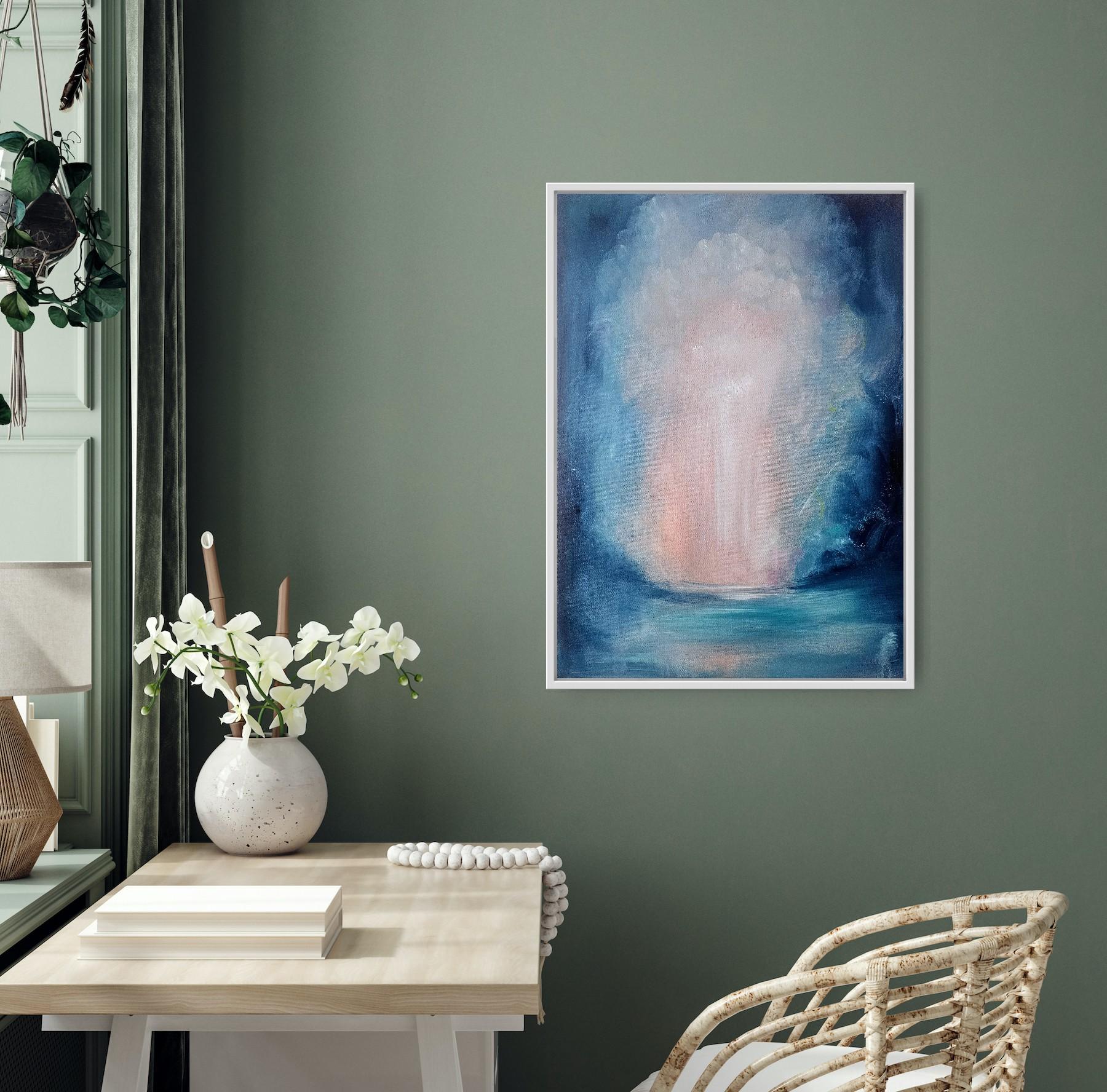 La luce alla fine del tunnel - Quadro astratto blu con paesaggio marino 1