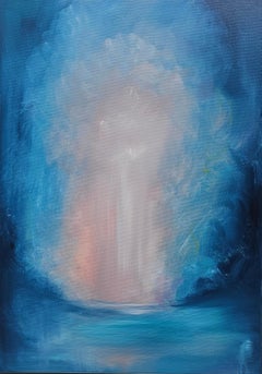 La luce alla fine del tunnel - Quadro astratto blu con paesaggio marino