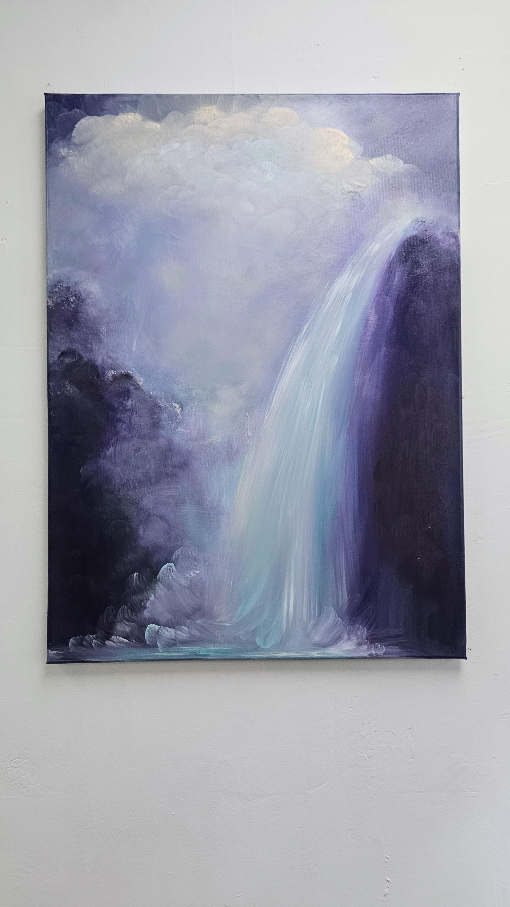 The lightness of being - Dreamy atmospheric purple abstract waterfall painting For Sale 8