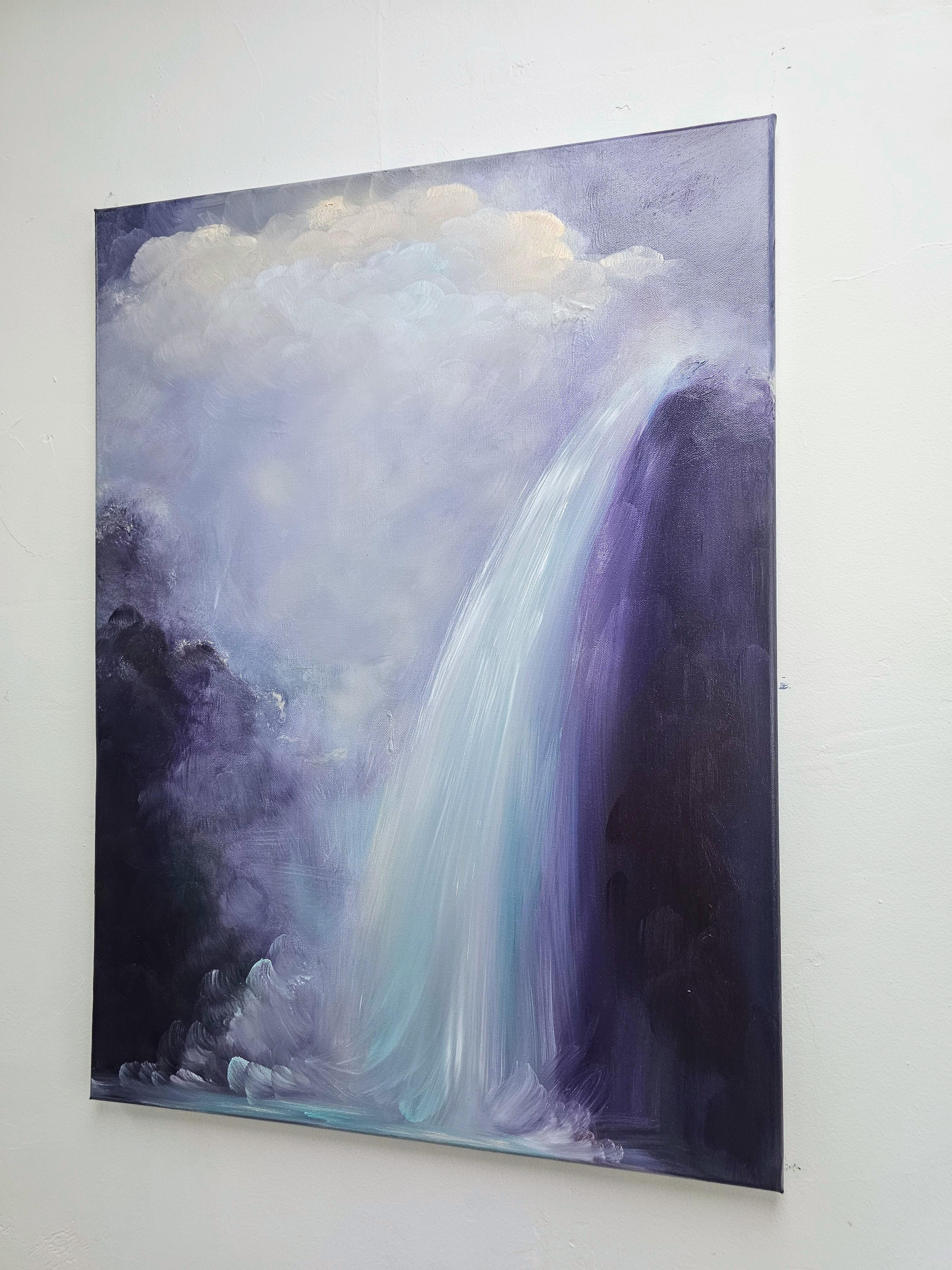 The lightness of being - Dreamy atmospheric purple abstract waterfall painting For Sale 9