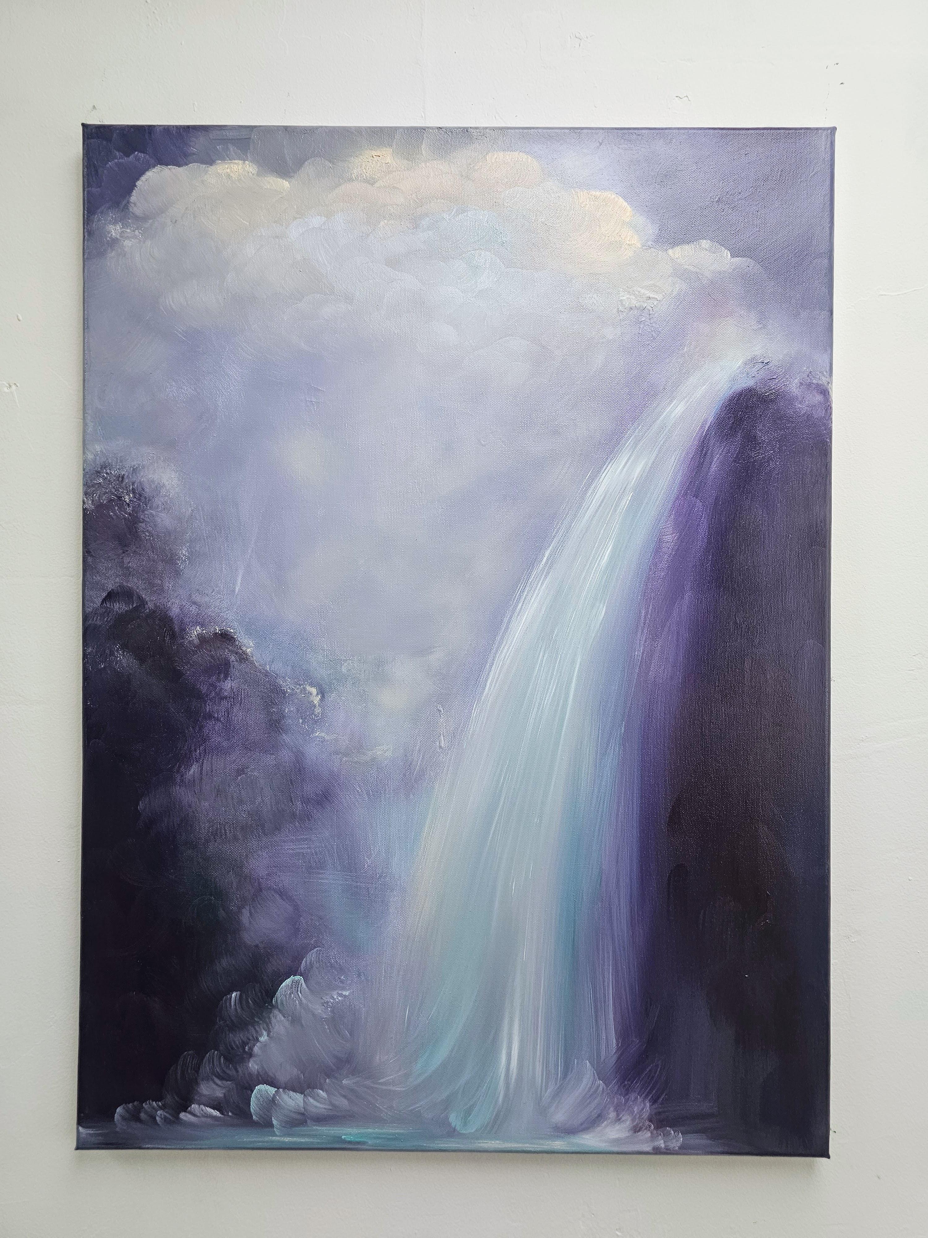 The lightness of being - Dreamy atmospheric purple abstract waterfall painting For Sale 10