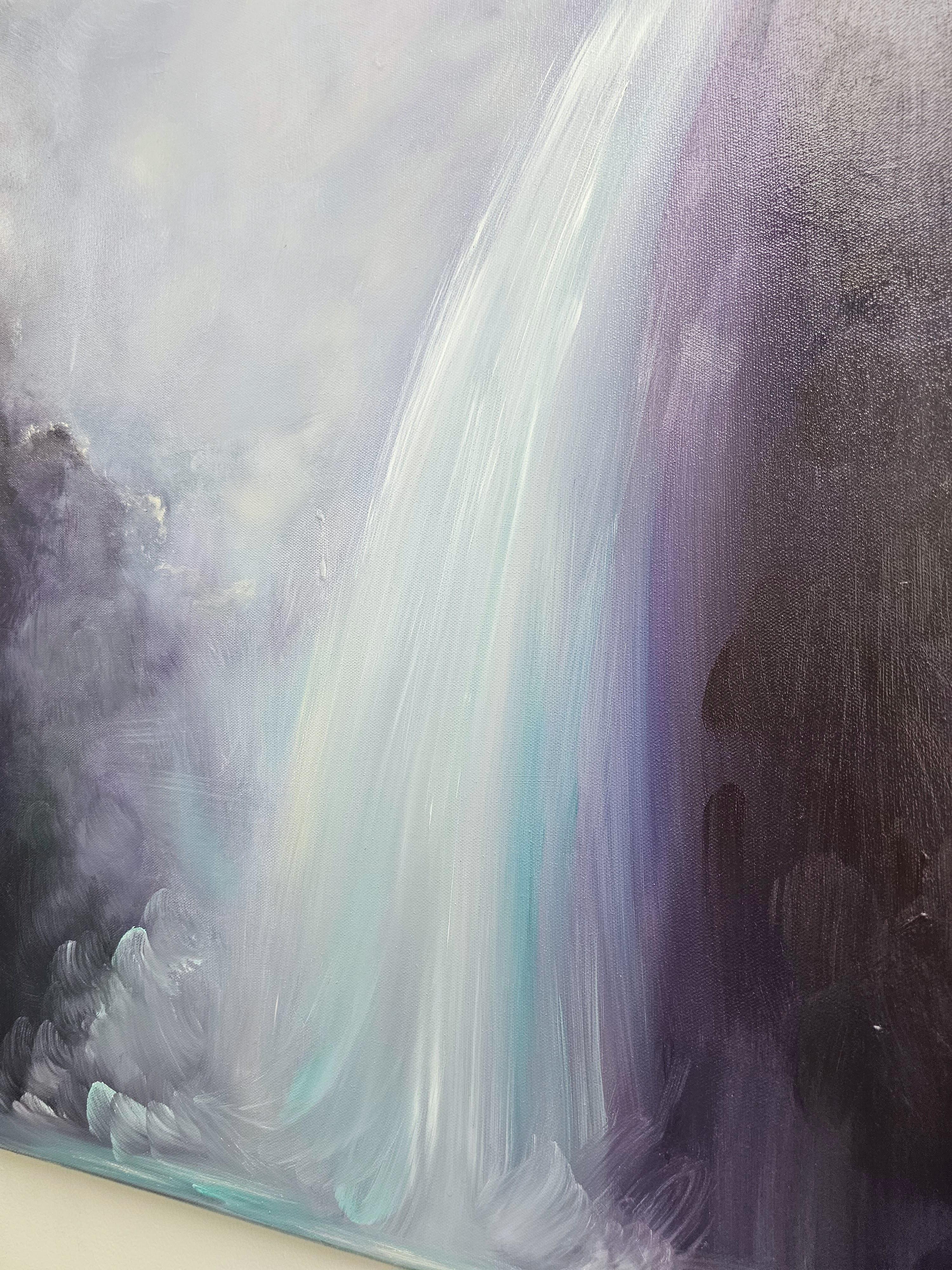 The lightness of being - Dreamy atmospheric purple abstract waterfall painting For Sale 11