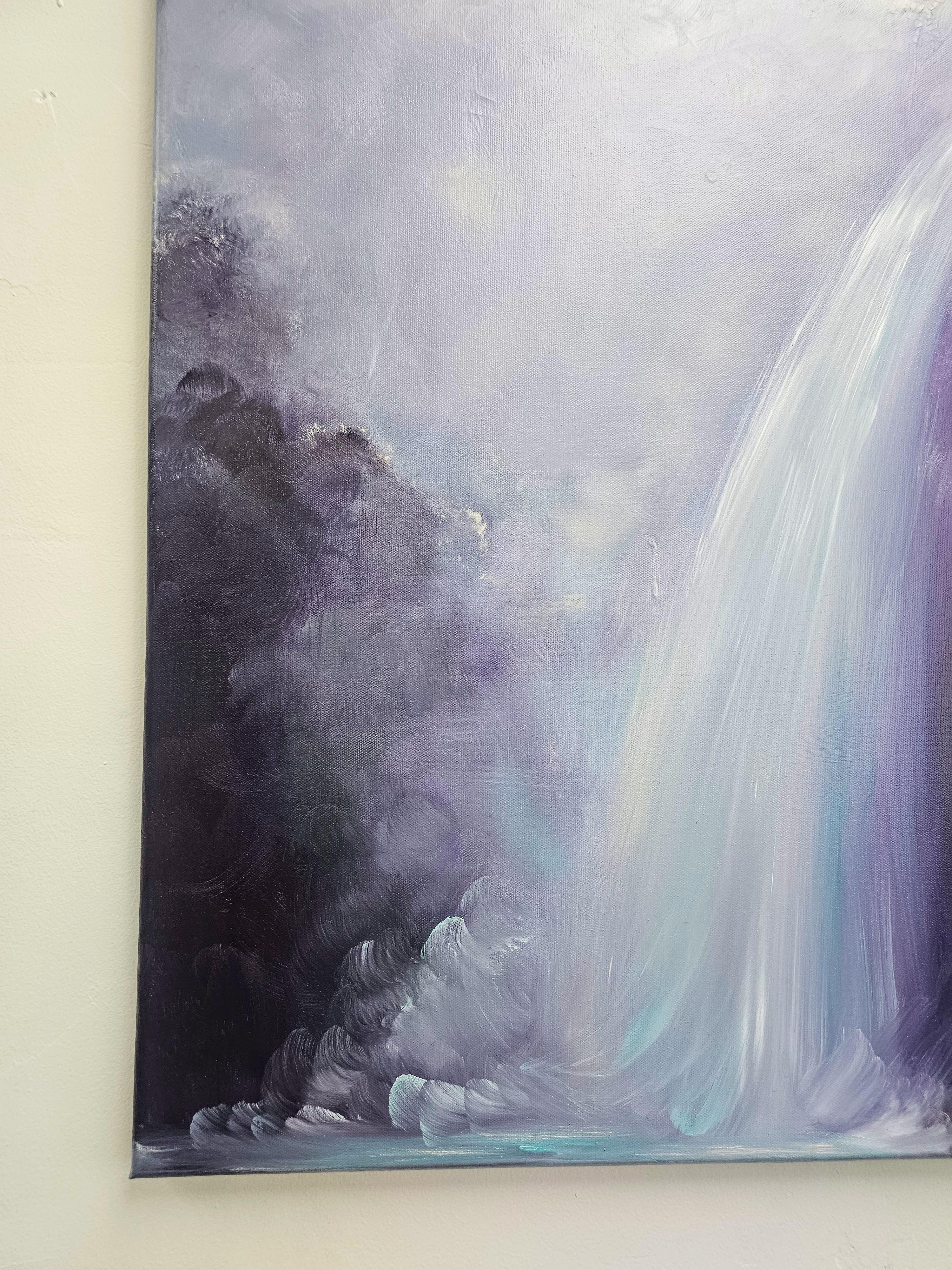 The lightness of being - Dreamy atmospheric purple abstract waterfall painting For Sale 13