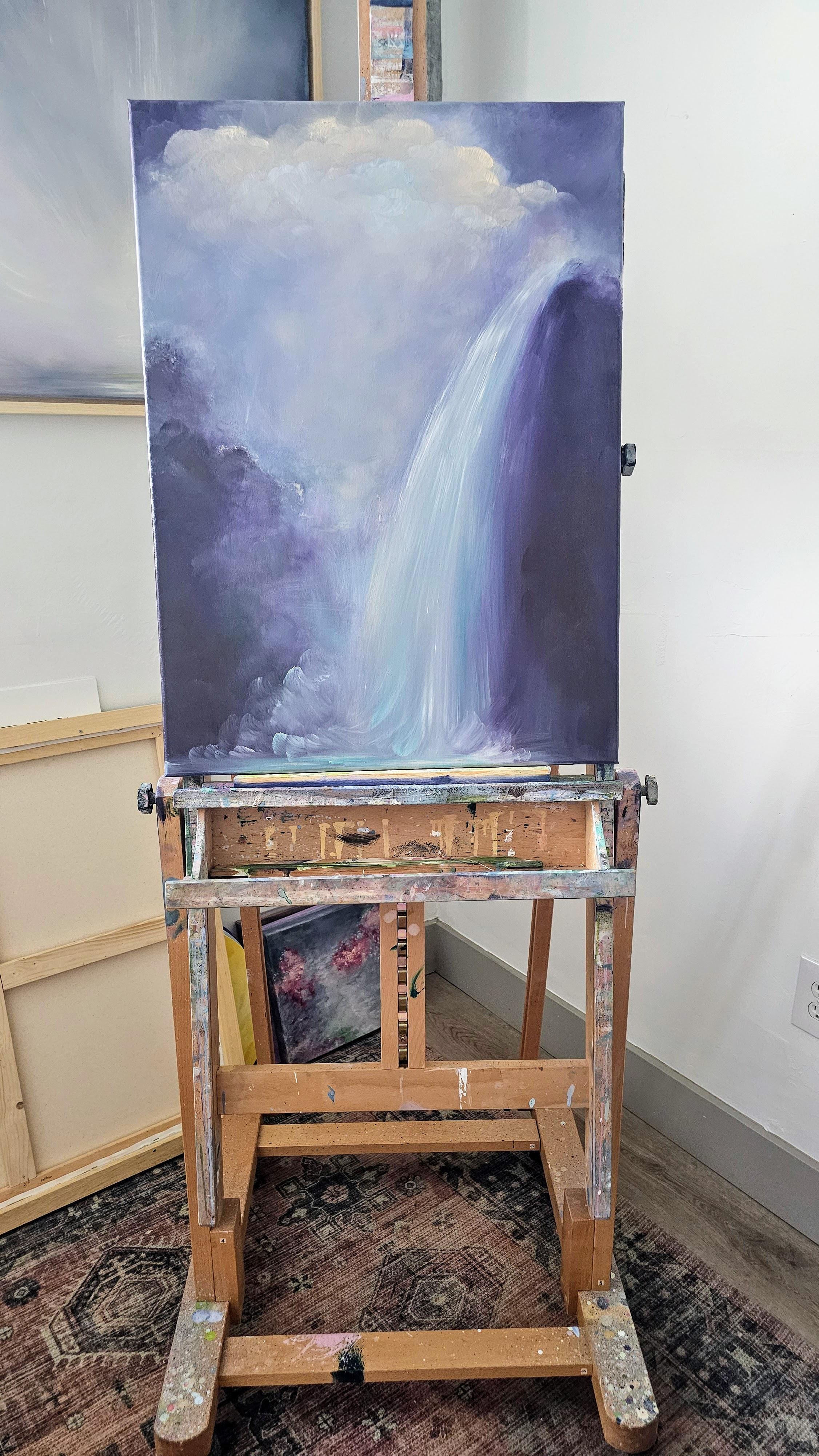 The lightness of being - Dreamy atmospheric purple abstract waterfall painting For Sale 14