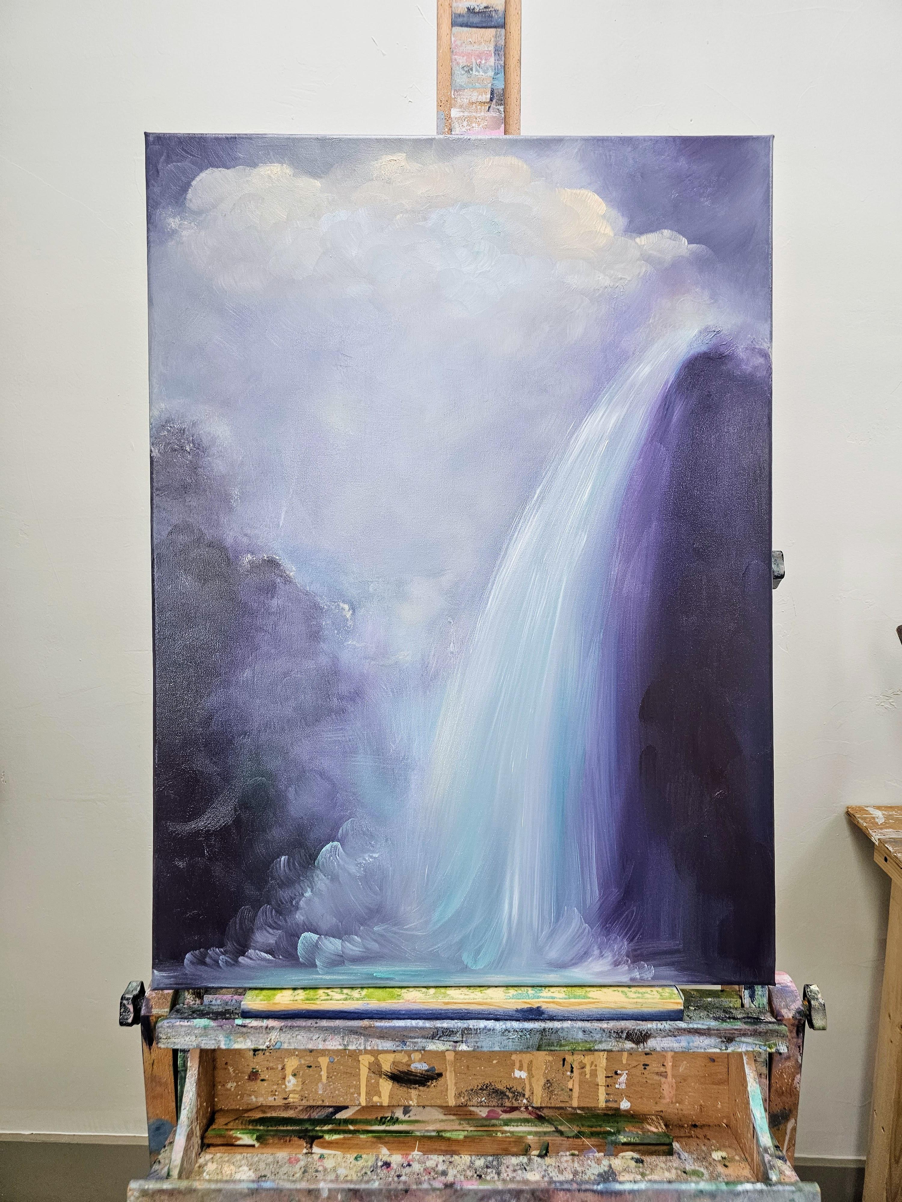 The lightness of being - Dreamy atmospheric purple abstract waterfall painting For Sale 15
