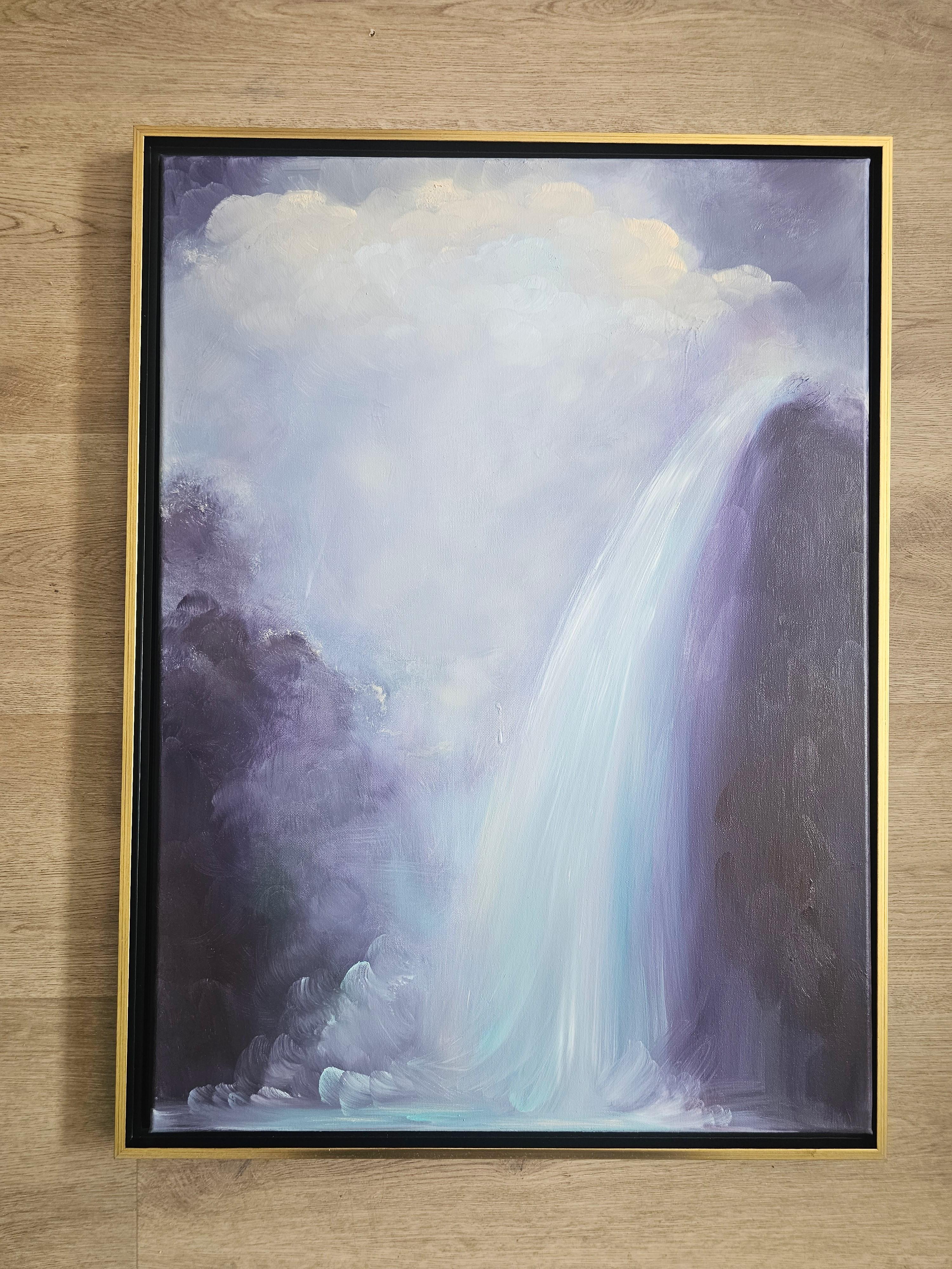 The lightness of being - Dreamy atmospheric purple abstract waterfall painting - Painting by Jennifer L. Baker