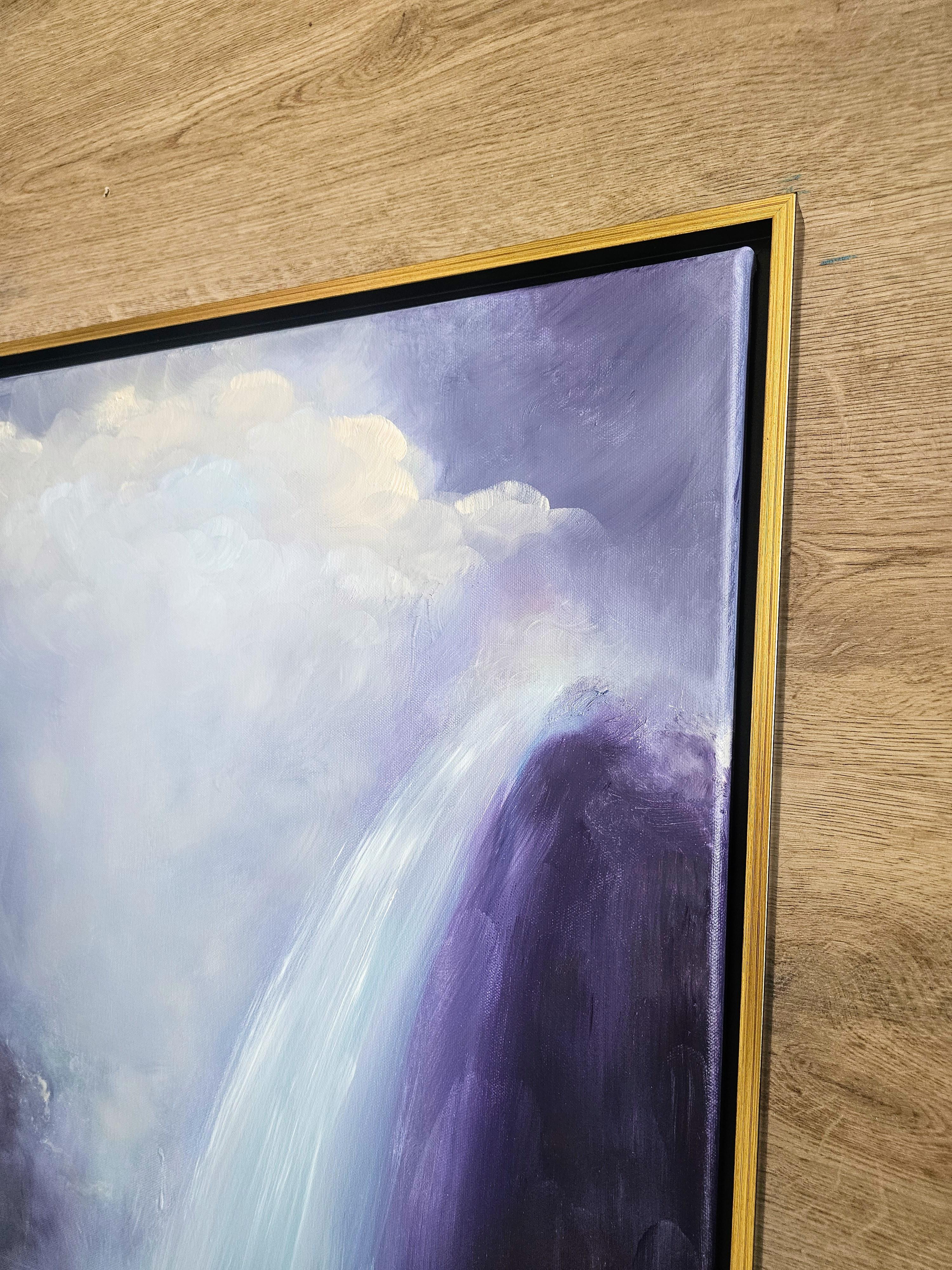 The lightness of being - Dreamy atmospheric purple abstract waterfall painting - Contemporary Painting by Jennifer L. Baker