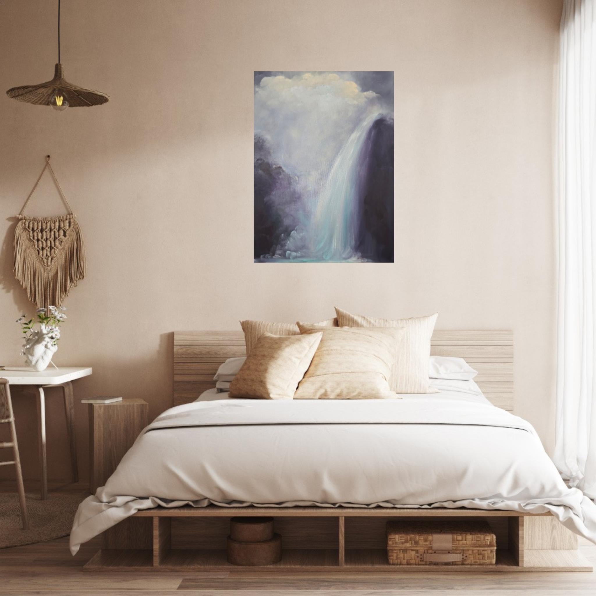 The lightness of being - Dreamy atmospheric purple abstract waterfall painting For Sale 3