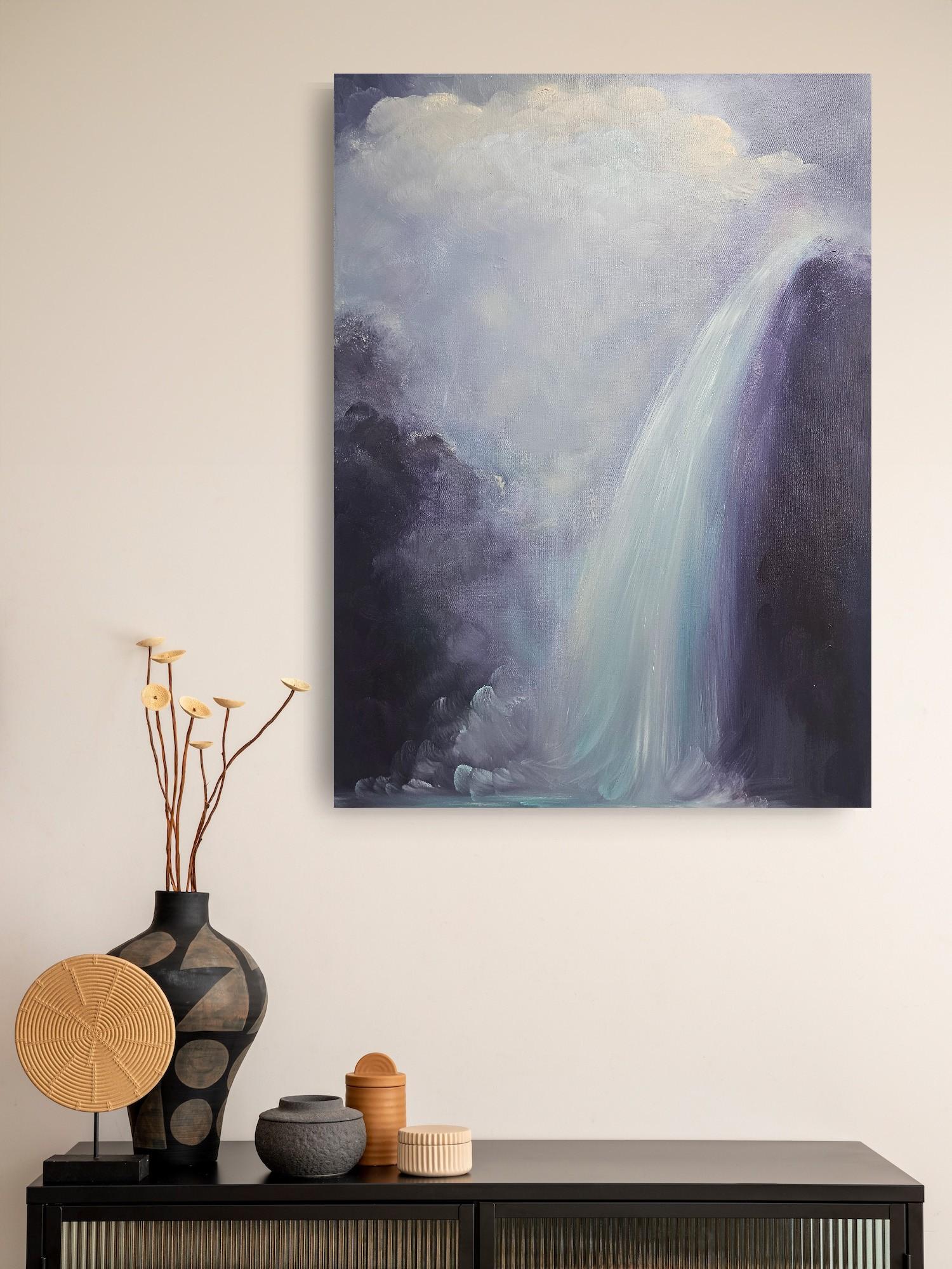 The lightness of being - Dreamy atmospheric purple abstract waterfall painting For Sale 5