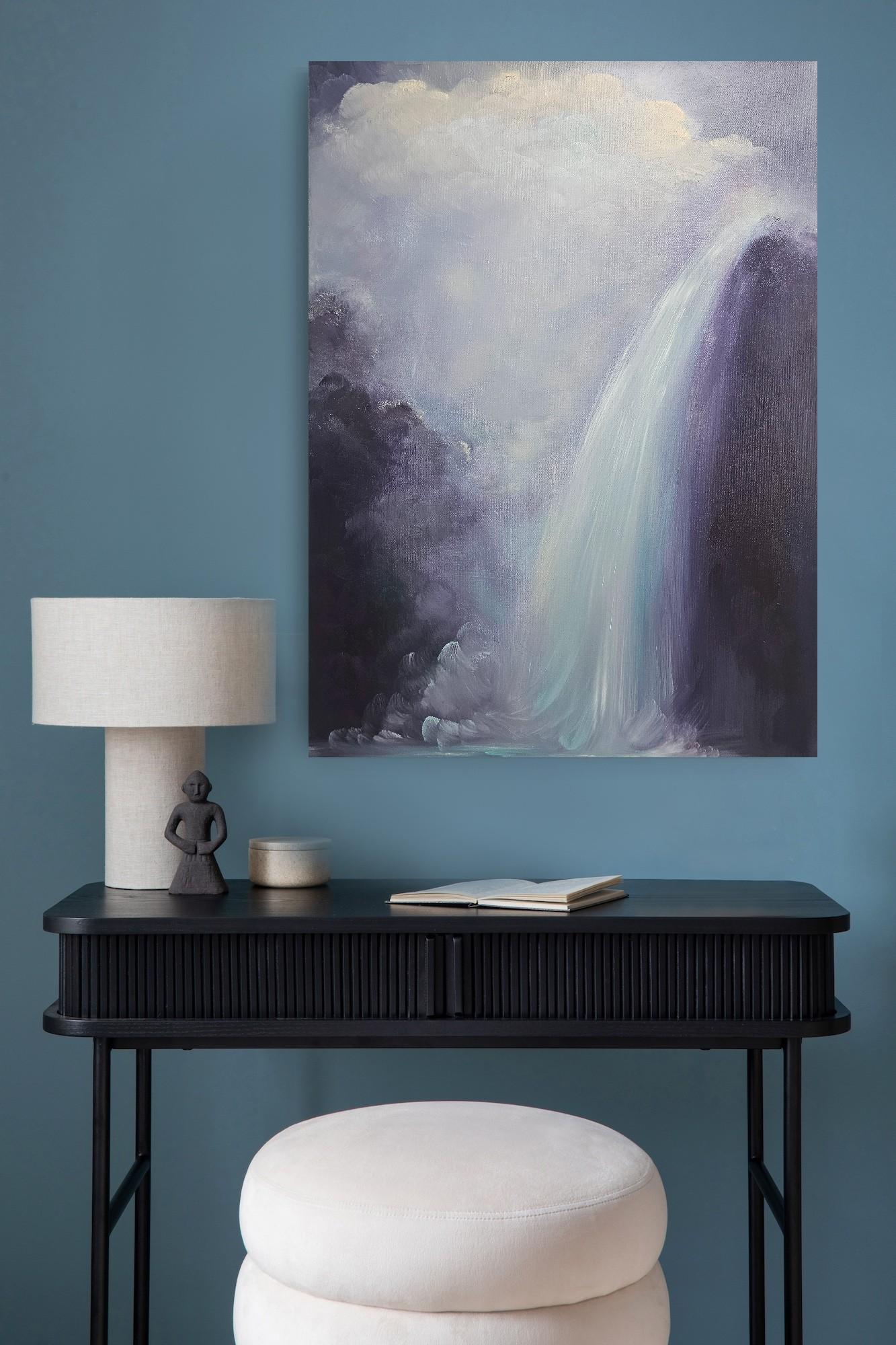 The lightness of being - Dreamy atmospheric purple abstract waterfall painting For Sale 6