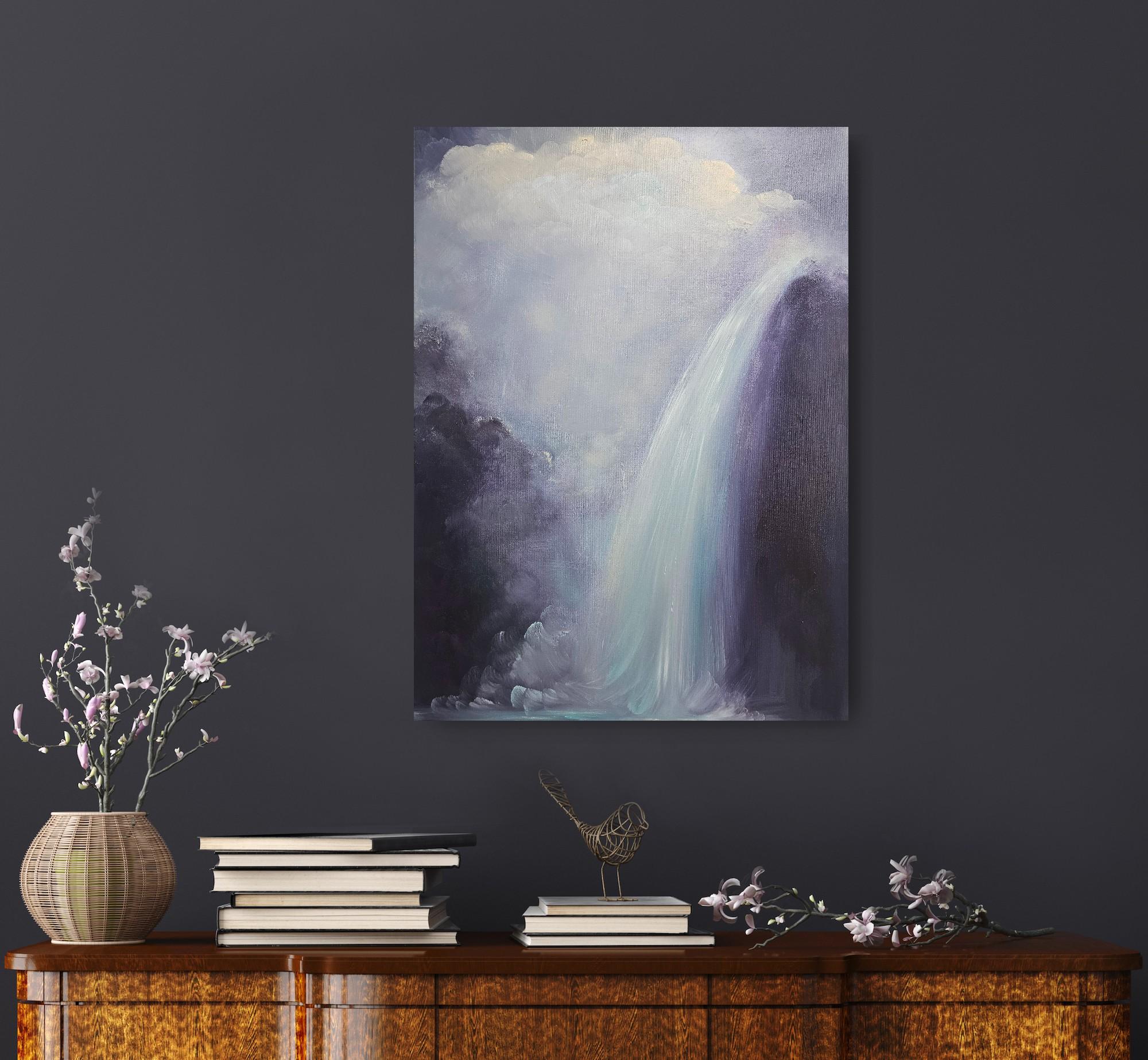 The lightness of being - Dreamy atmospheric purple abstract waterfall painting For Sale 7