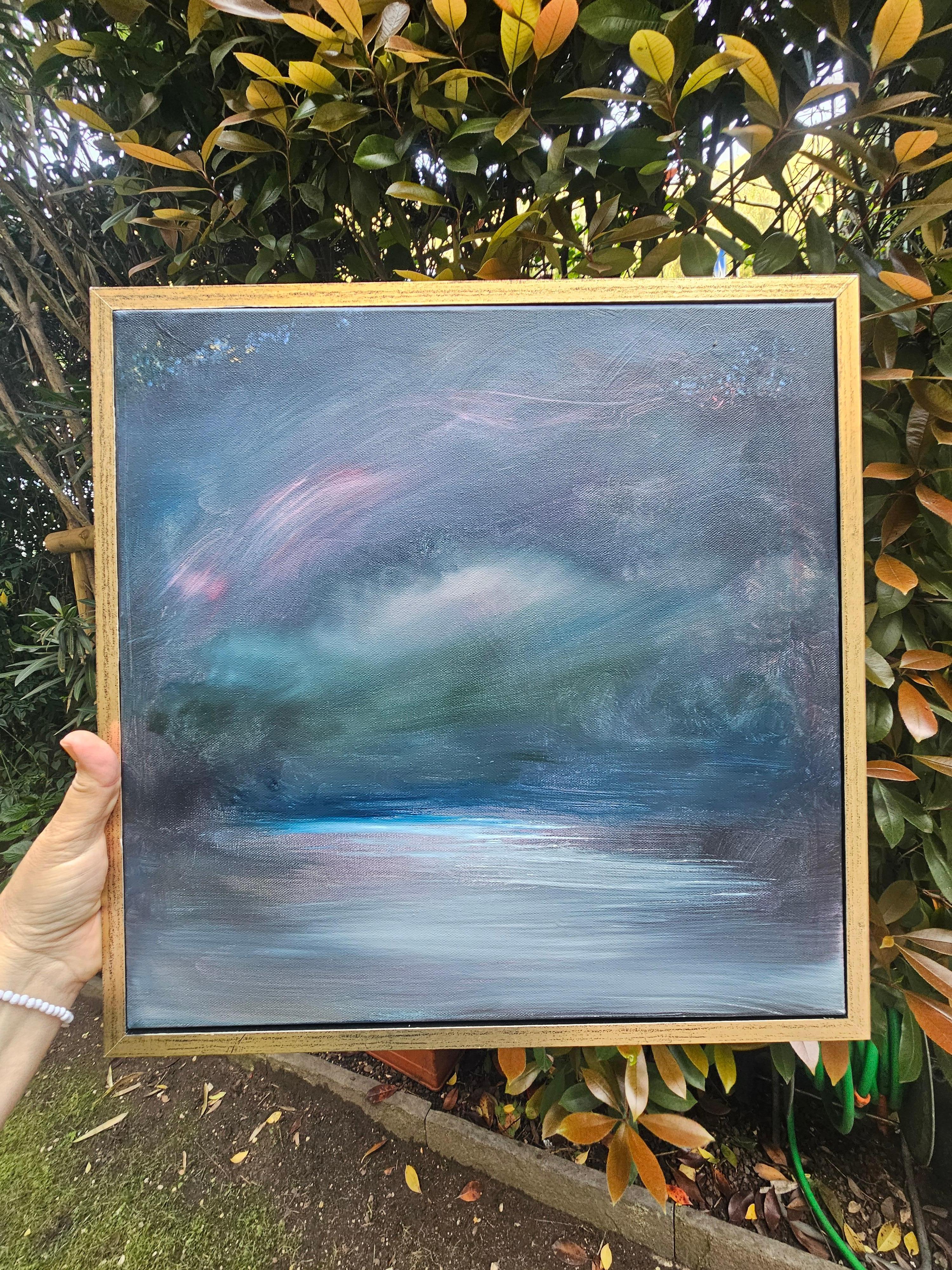 The long walk home - Framed abstract night sky seascape painting - Painting by Jennifer L. Baker